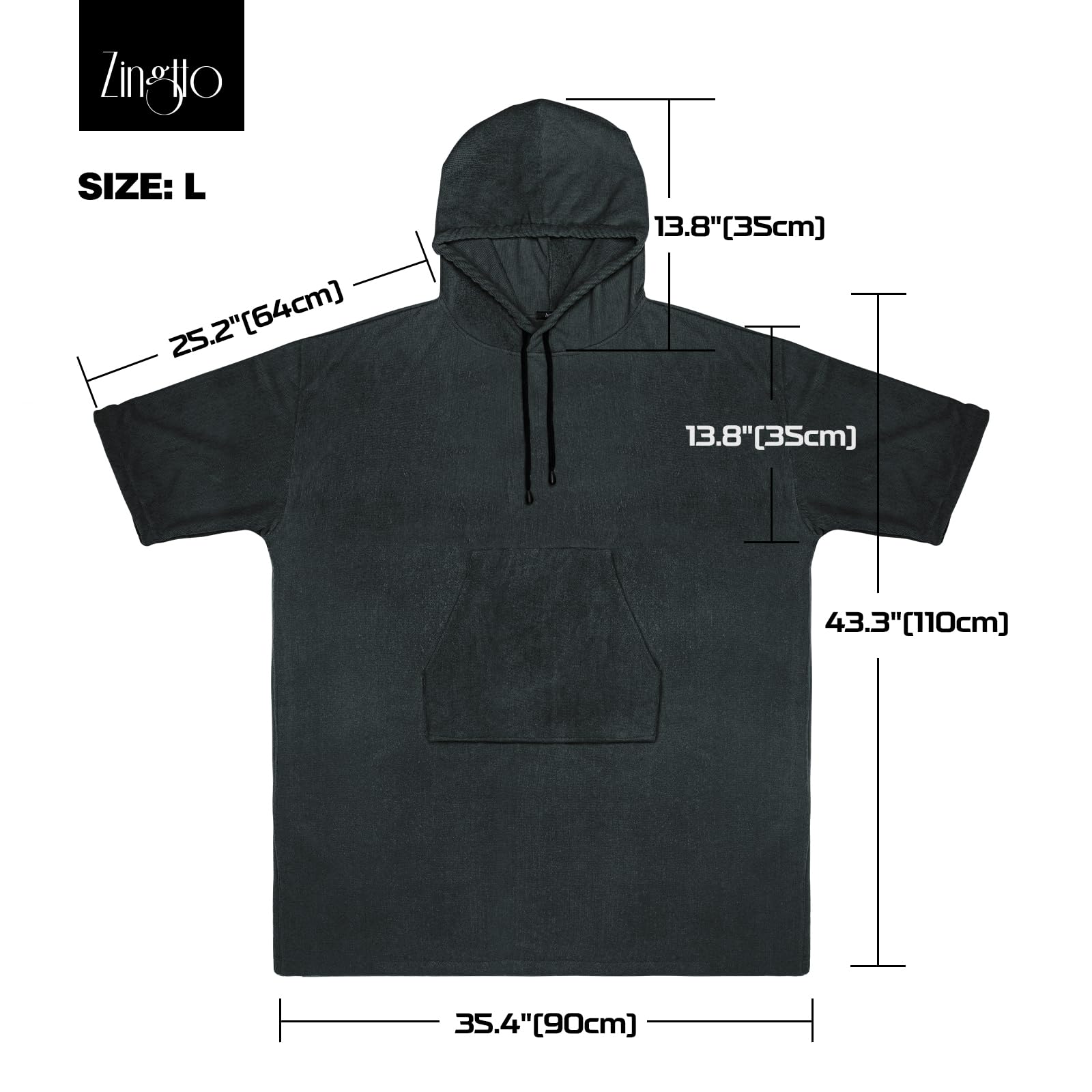 Zingtto Surf Poncho Changing Robe, 3/4 Sleeve Extra Large Thick Hoodie Towel Poncho For Men Women Beach Swimming, 43'' X 35'', B