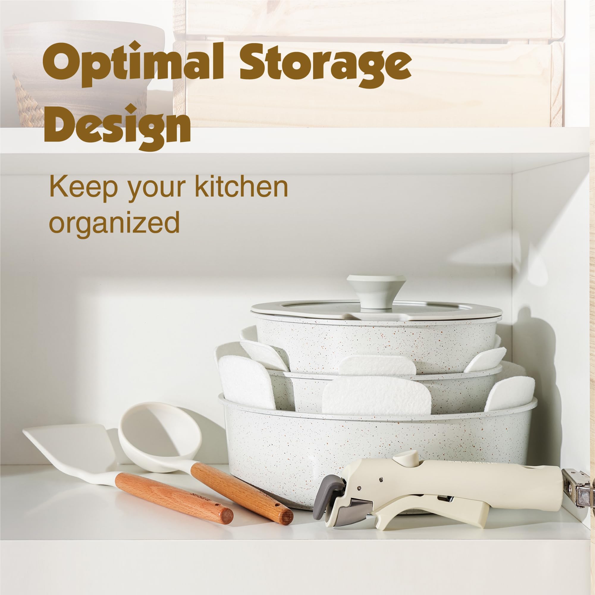 SENSARTE 23 Piece Pots and Pans Set, Nonstick Detachable Handle Cookware, Induction Kitchen Cookware Set with Removable Handle,