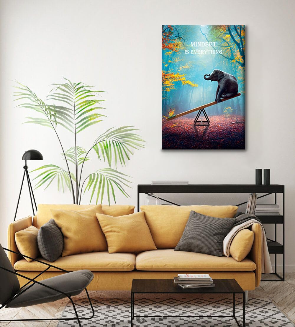Skasnfai Elephant Wall Art Mindset Motivation Office Wall Canvas Animals Poster Framed Artwork For Living Room Ready To Hang (12