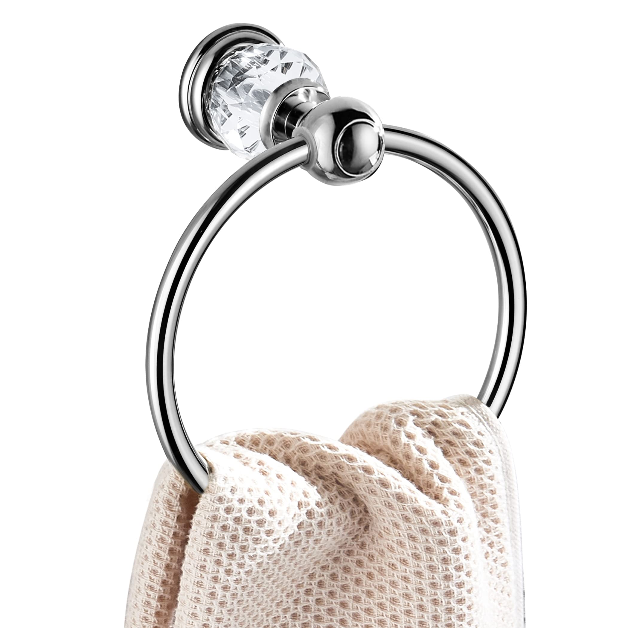 Wincase Chrome Towel Ring, Bath Hand Towel Holder Crystal, Silver Towel Rack Wall Mounted