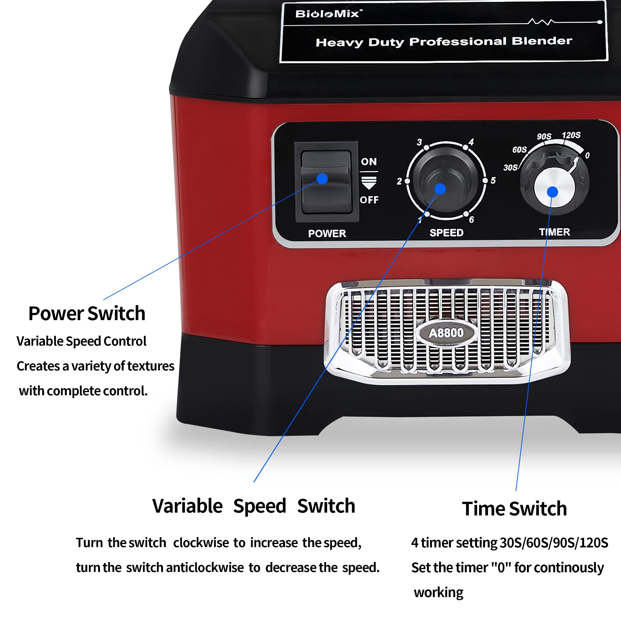 Biolomix Heavy Duty Commercial Blender,2200W 60Oz Professional Kitchen Blender For Smoothies,Shakes,Ice And Frozen Fruit,Optiona