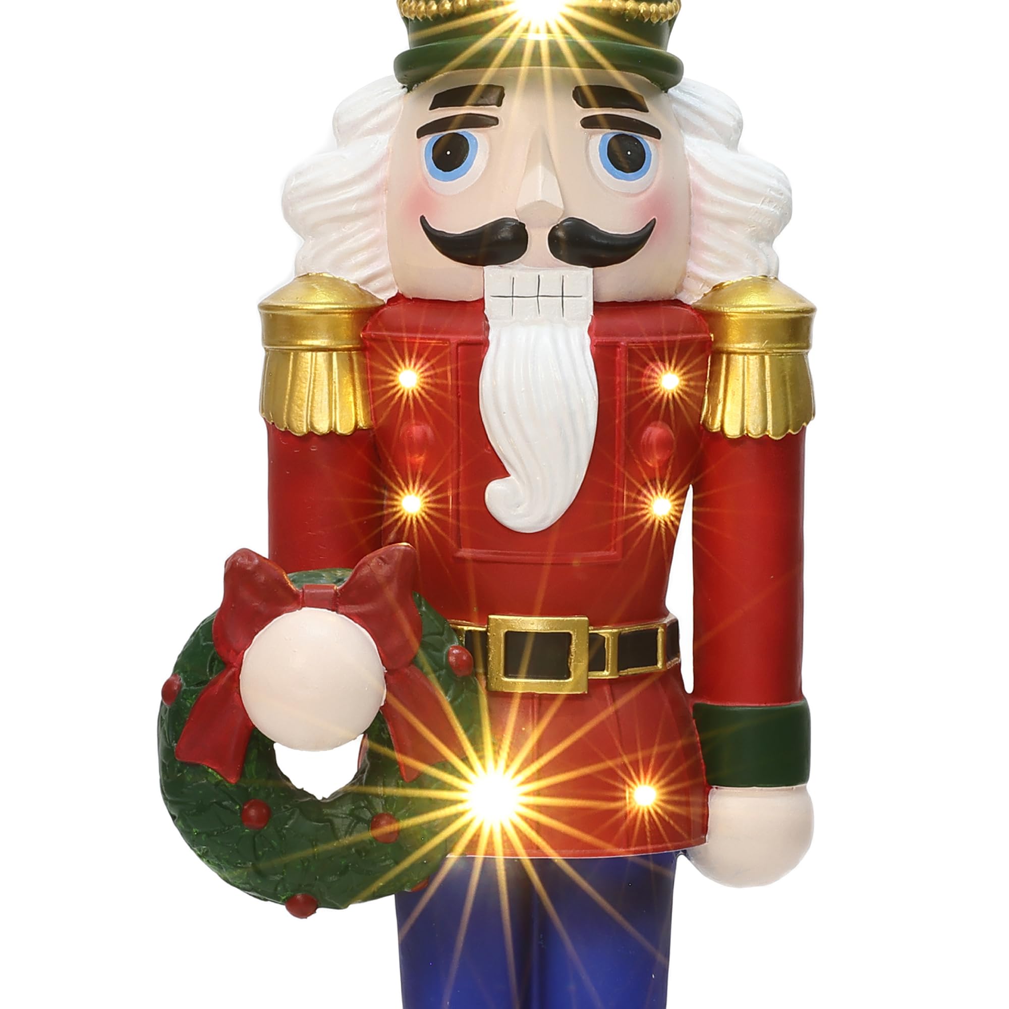 LuxenHome 2FT Tall Nutcracker Christmas Decoration, Lighted Holiday Nutcracker Soldier Statue Festival Wreath, Christmas Decorat