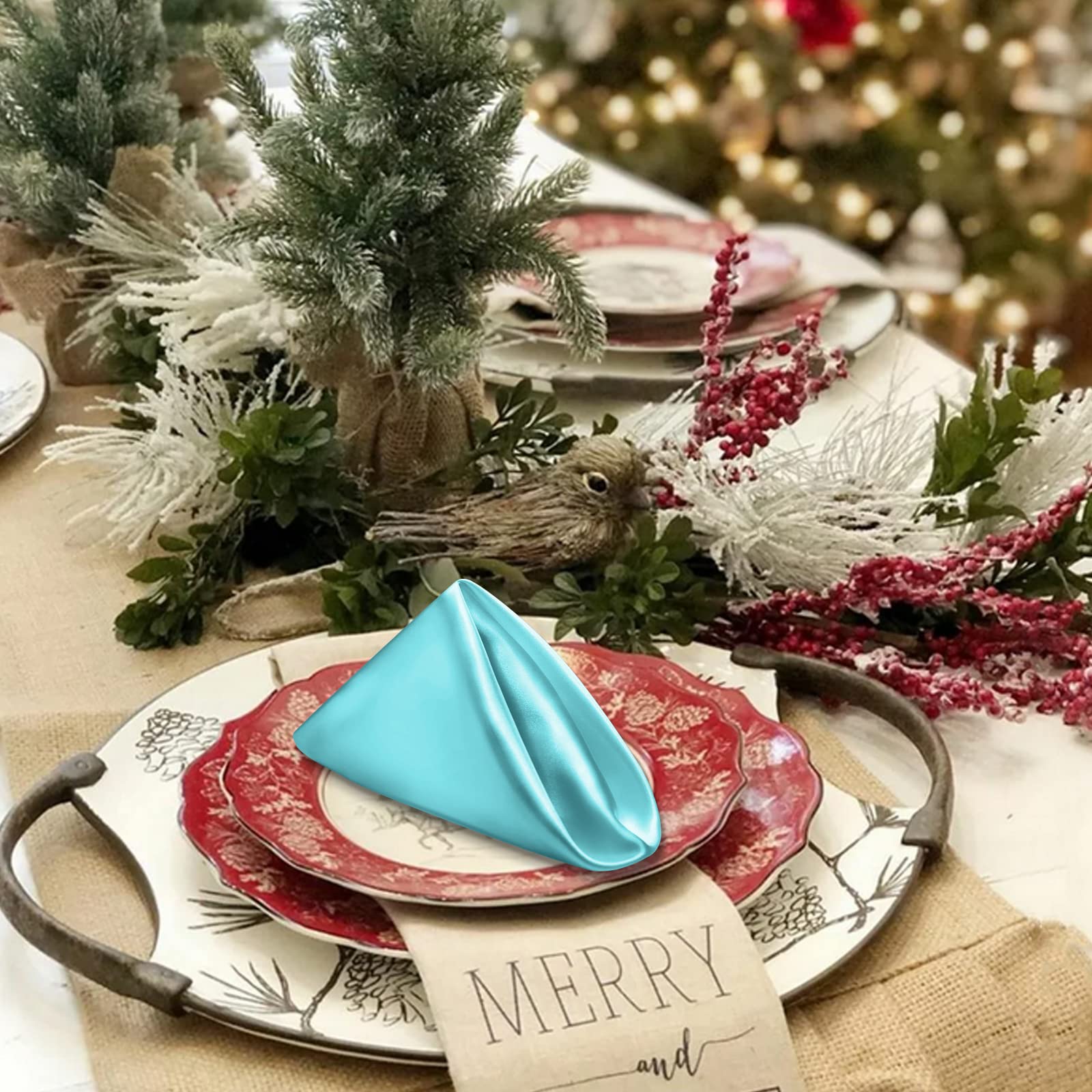 Light Blue Cloth Napkins Set Of 12,Satin Dinner Napkins Cloth Washable,Reusable Napkins For Everyday Use Table,Restaurant,Weddin