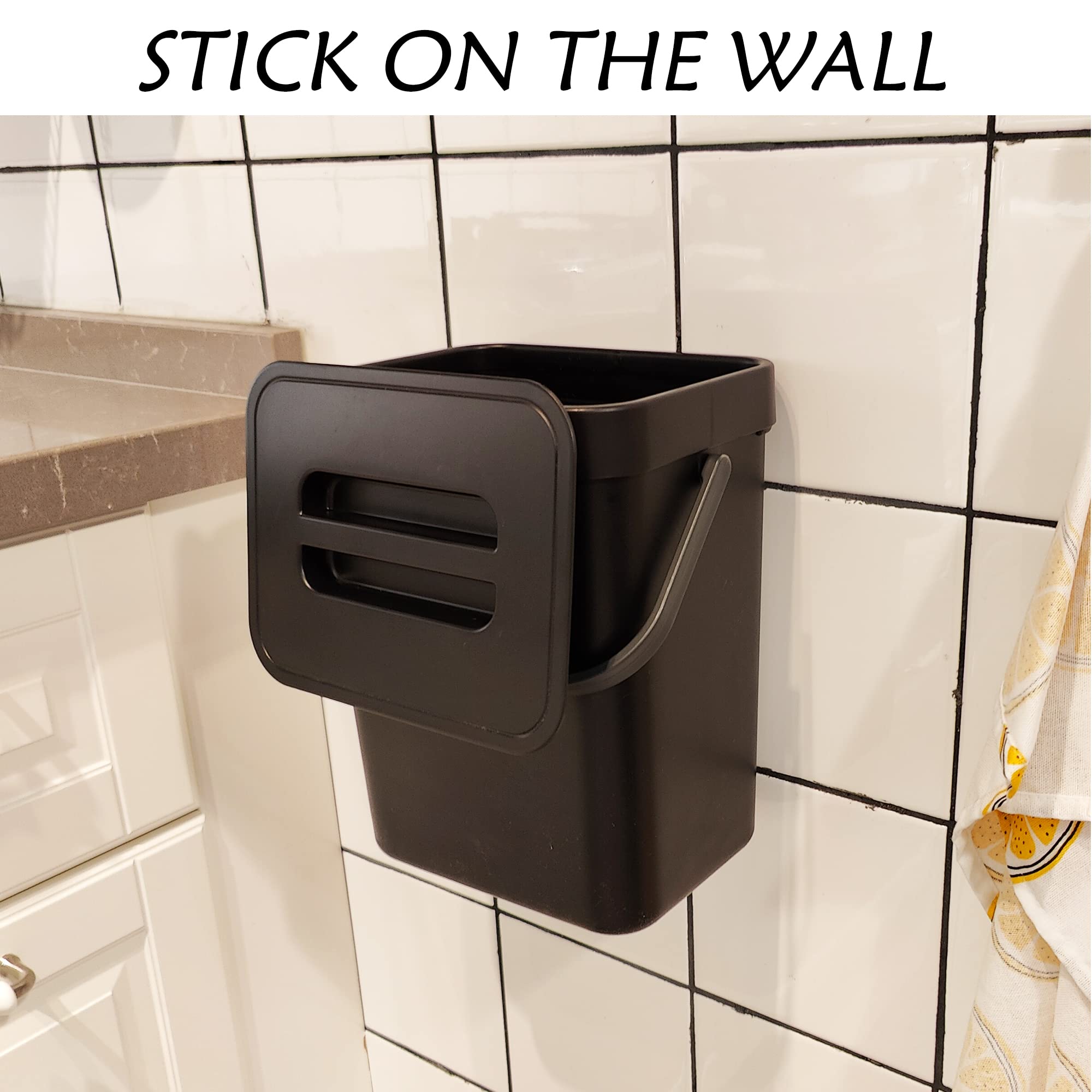 stonespace Kitchen Compost Bin for Countertop  Hanging Small Trash Can with Lid Under Sink for Kitchen Bathroom  Mountable Compost Bucket  Black