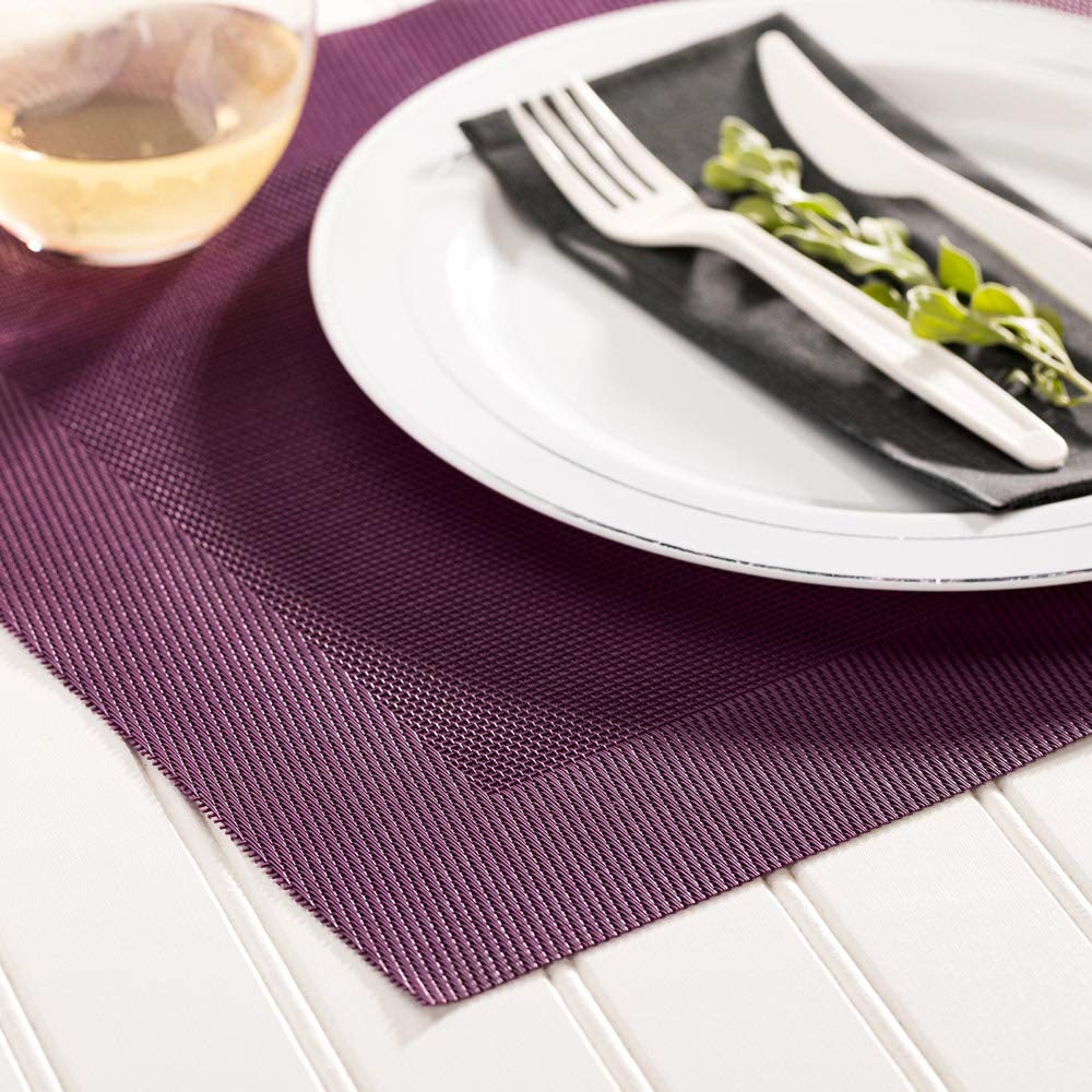 Restaurantware Geneva 16 Inch X 12 Inch Vinyl Table Mats 6 Heat Resistant Dinner Placemats - Stain Resistant Washable Violet Vin