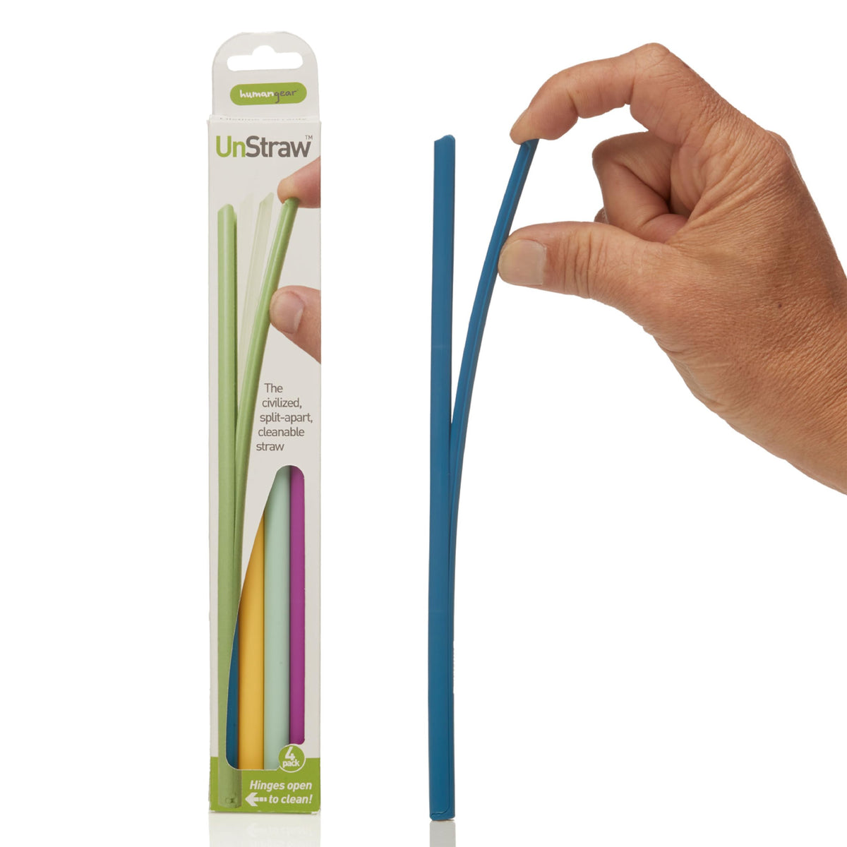 Humangear Unstraw, 4-Pack | Reusable | Washable | Bpa-Free, Light Blue/Yellow/Purple/Mint