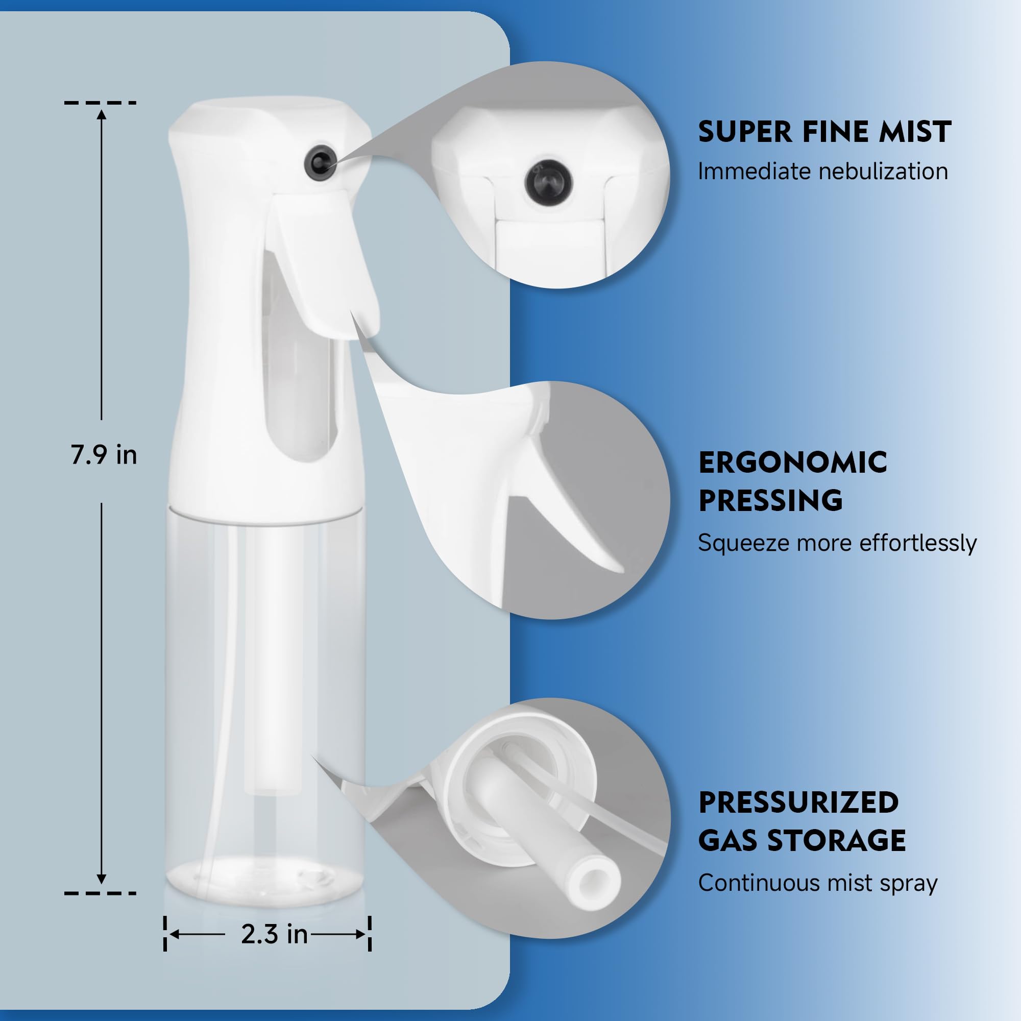 Hppffy Continuous Spray Bottle For Hair, 1Pack White 6.8Oz Mister Spray Bottle, Hair Spray Bottles For Hairstyling, Cleaning, Pl