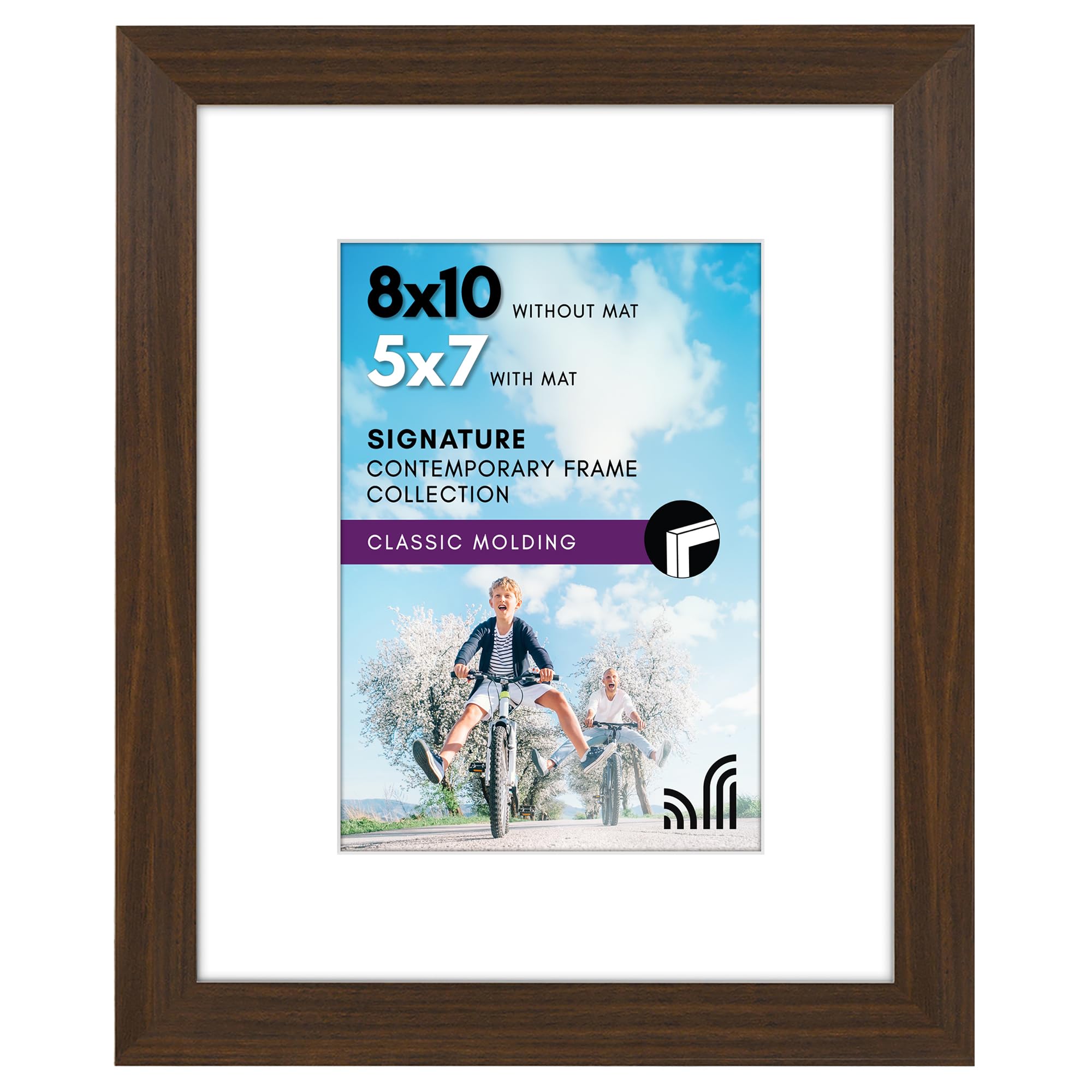 Americanflat 8x10 Picture Frame with Shatter-Resistant Glass - Use as 5x7 Frame with Mat or Display 8x10 Photo Without Mat - Sig