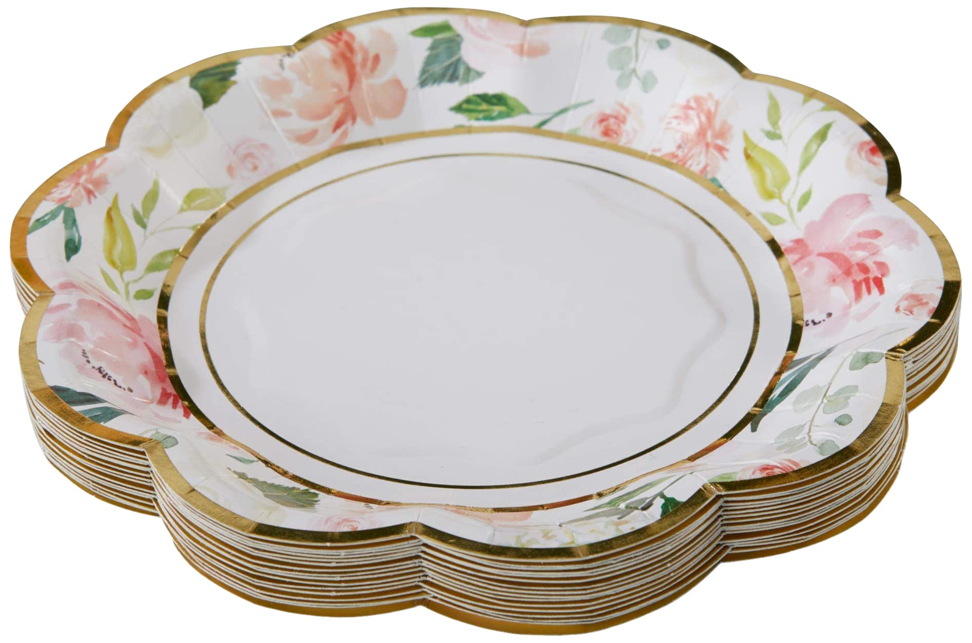 Kate Aspen Pink Floral 7 In. Decorative Premium Paper Plates (350 Gsm Weight -Set Of 16) - Perfect For Bridal Showers And Weddin