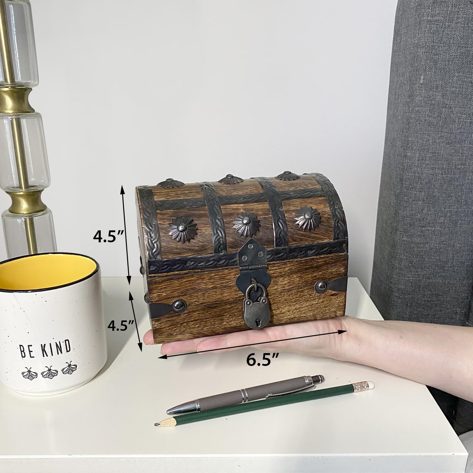 Nautical Cove Handmade Pirate Treasure Chest for Kids Prizes & Classroom with Lock and Skeleton Keys - Lockable Wooden Storage C
