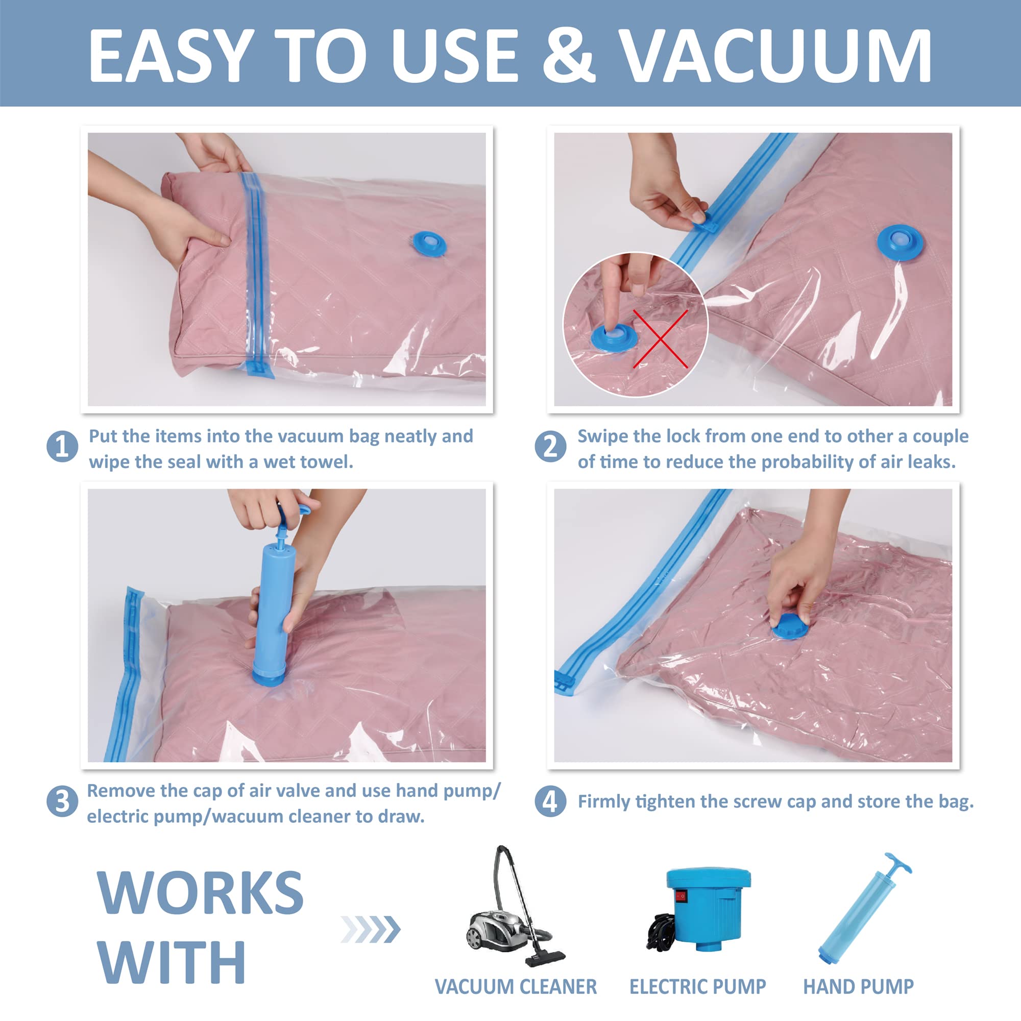 15 Space Saver Vacuum Storage Bags  Vacuum Sealed Storage Bags (3 Jumbo/4 Large/4 Medium/4 Small) with Hand Pump  Vacuum Seal Bags for Clothing  Comforters  Pillows  Towel  Blanket Storage  Bedding