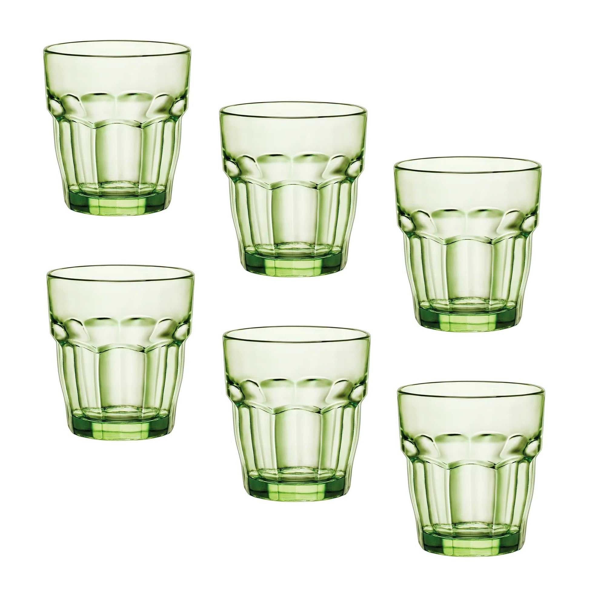 Bormioli Rocco Rock Bar 9.25 oz. Rocks Stackable Tempered Beverage Glasses for Cold Drinks, Water, and Cocktails, Set of 6, Mint