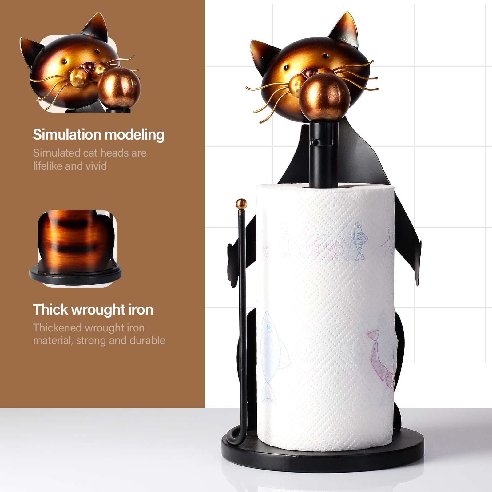 Cat Paper Towel Holder Countertop, Farmhouse Paper Towel Holder Stand For Kitchen Roll Organize,Paper Towel Holder For Kitchen D