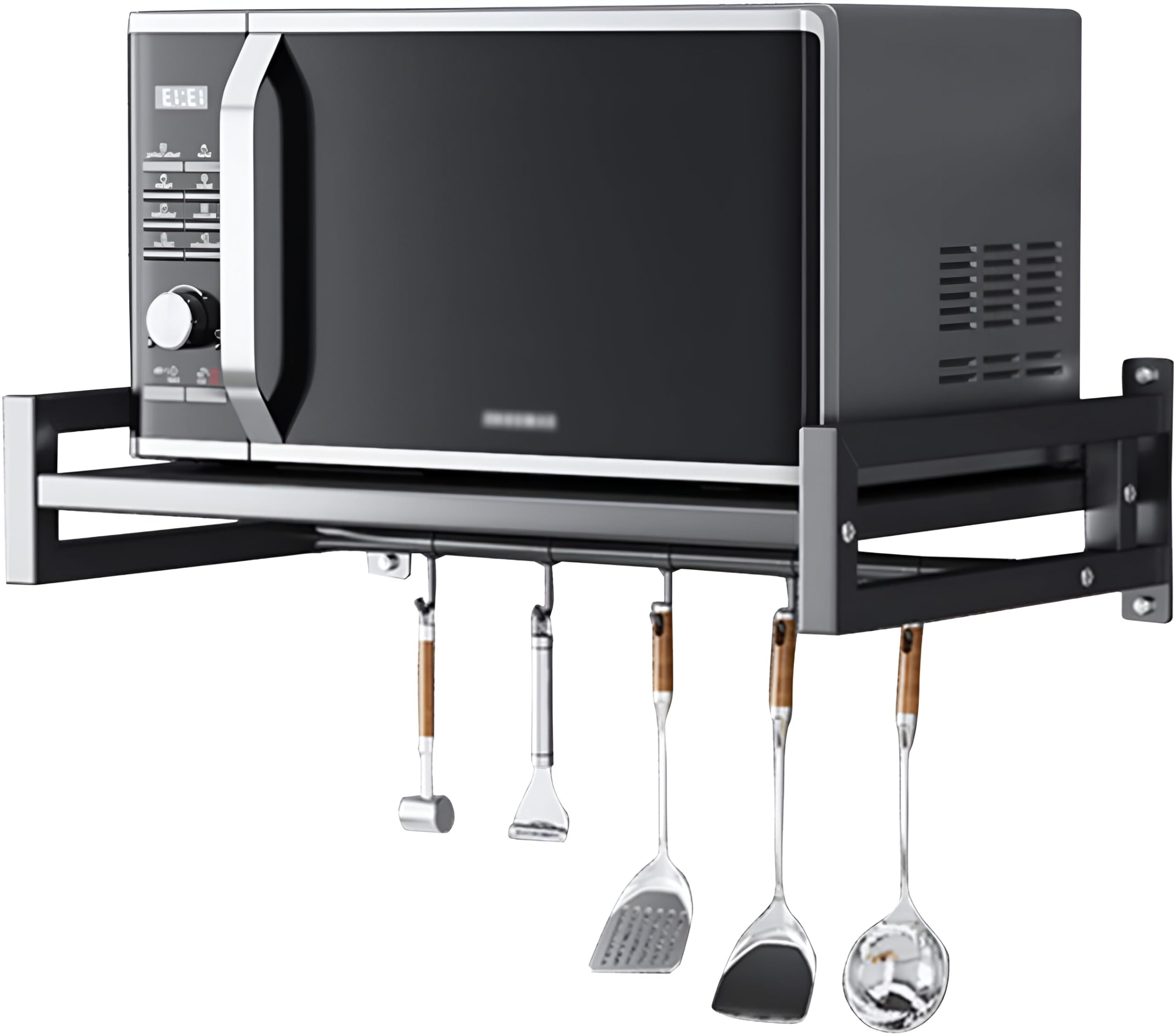 Zeroway Microwave Oven Stand Wall Mount Heavy Load Shelf Stand Adjustable BakerS Rack 8 Hooks Kitchen Counter Storage Organiser