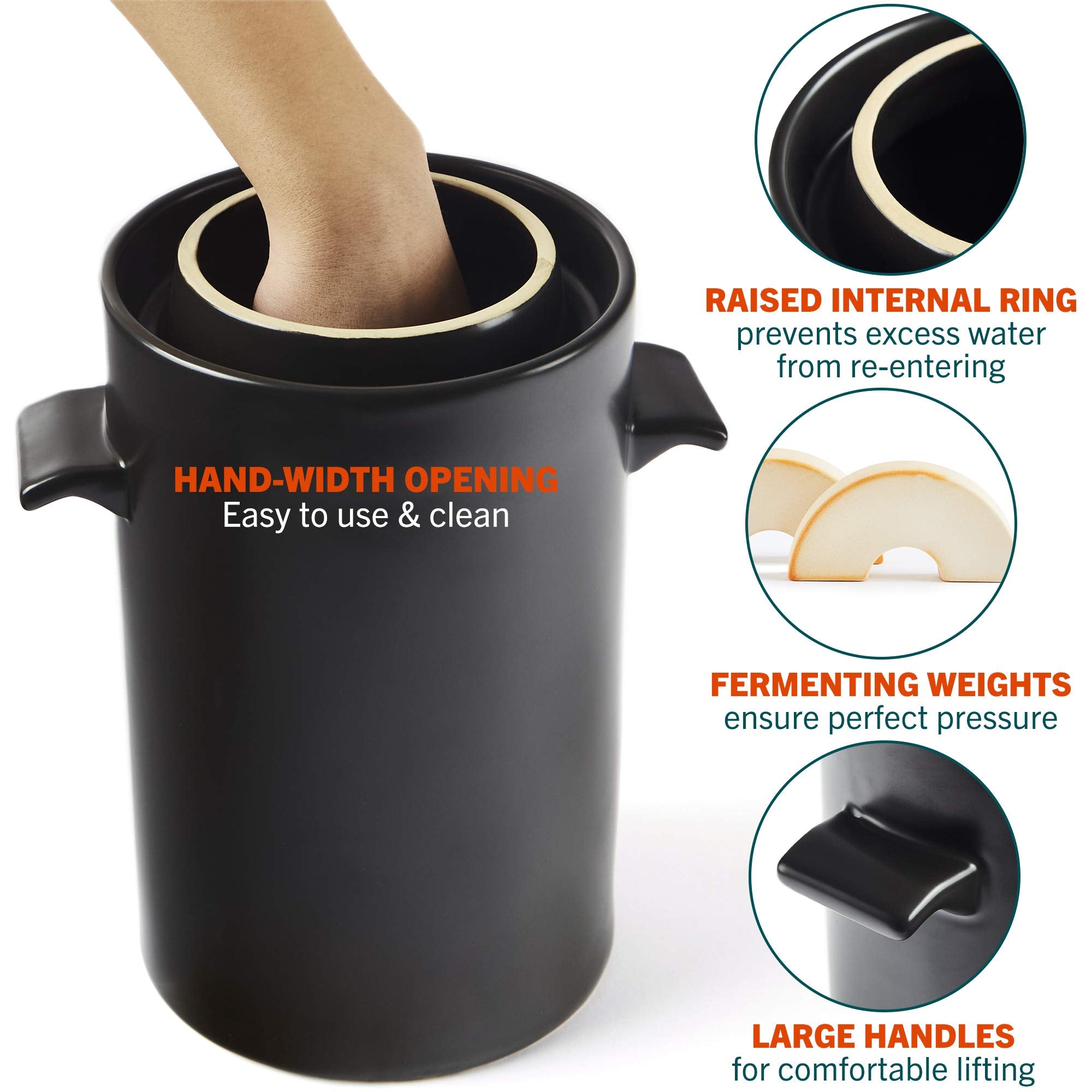 Homebuddy Fermentation Crock (1 Gallon) With Weights, Acacia Wood Pounder And Recipie Book - Sauerkraut Fermentation Kit, Onggi