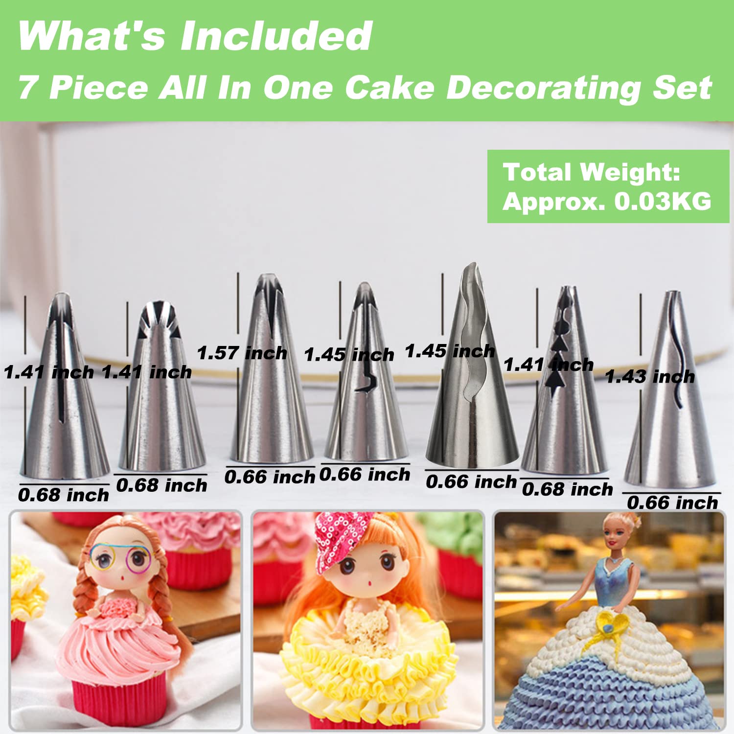 Suuker 7Pcs Pleated Skirt Piping Nozzles Set, Stainless Steel Russian Nozzles Tips Piping Set For Pastry Fondant,Cake Decorating