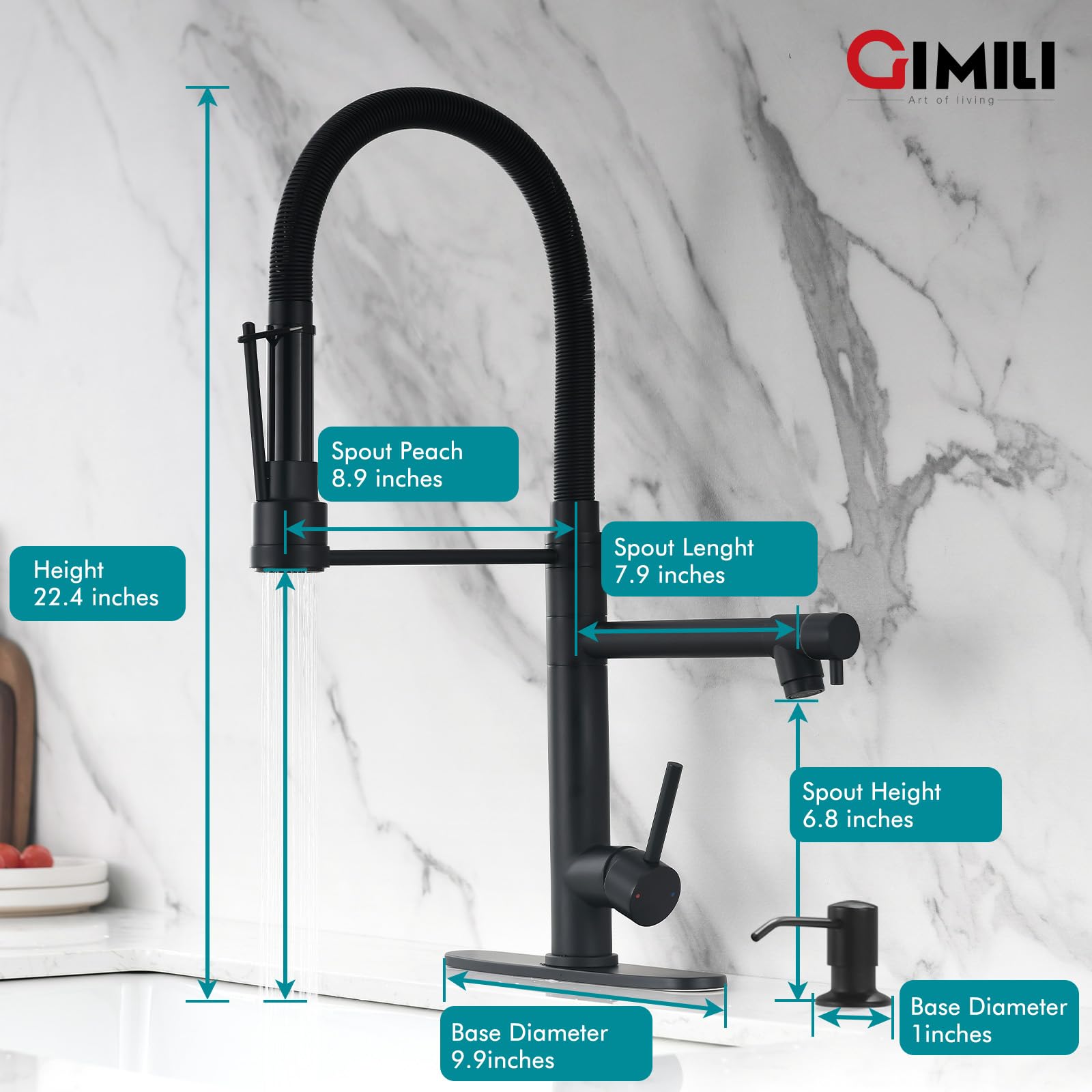 Gimili Matte Black Kitchen Faucet With Soap Dispenser Commercial Kitchen Faucet With Pull Down Sprayer Double-Headed Single Hand