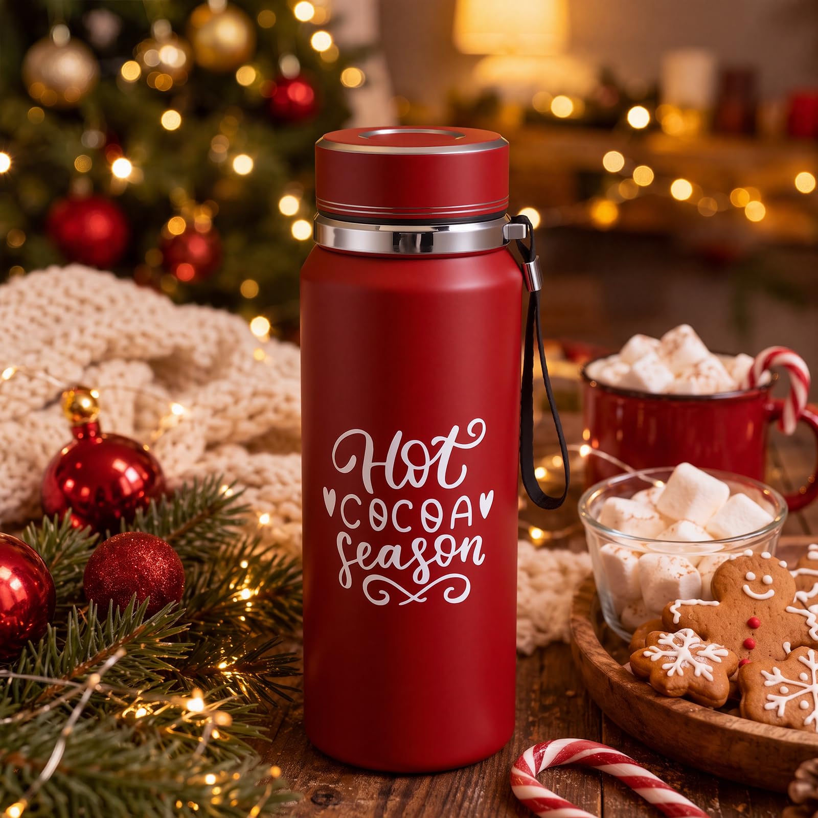 27oz Hot Cocoa Vacuum Flask Portable Christmas Insulated Water Bottle