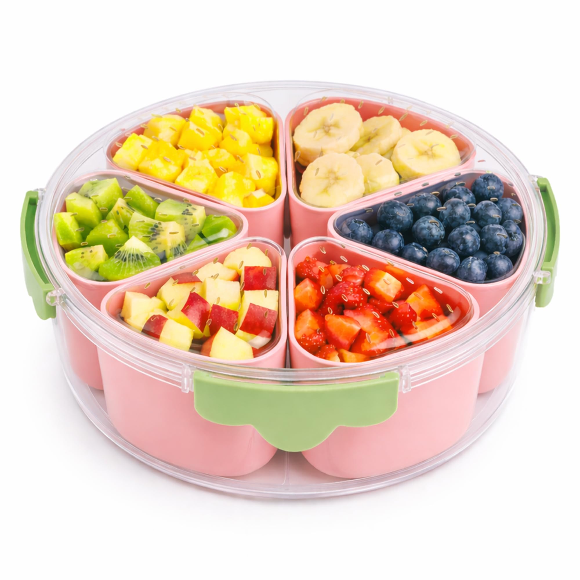 Divided Serving Tray with Lid,Stackable Snackle Box Strawberry Container for Fruits Candy Organizer, Portable Rounded Veggie Tra