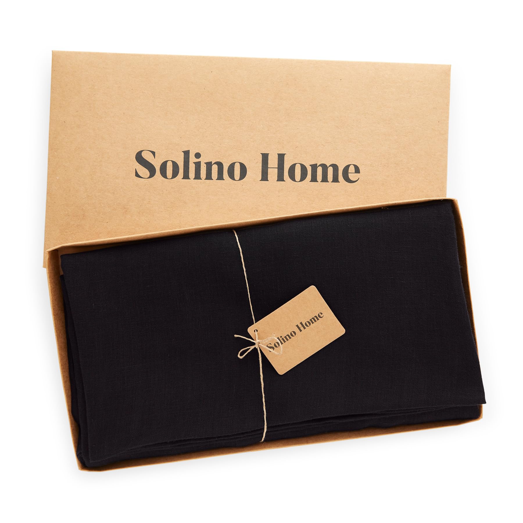 Solino Home Black Linen Round Tablecloth 60 Inch Diameter - Sonoma, 100% Pure Linen Prewashed Table Cloth - Machine Washable Tab
