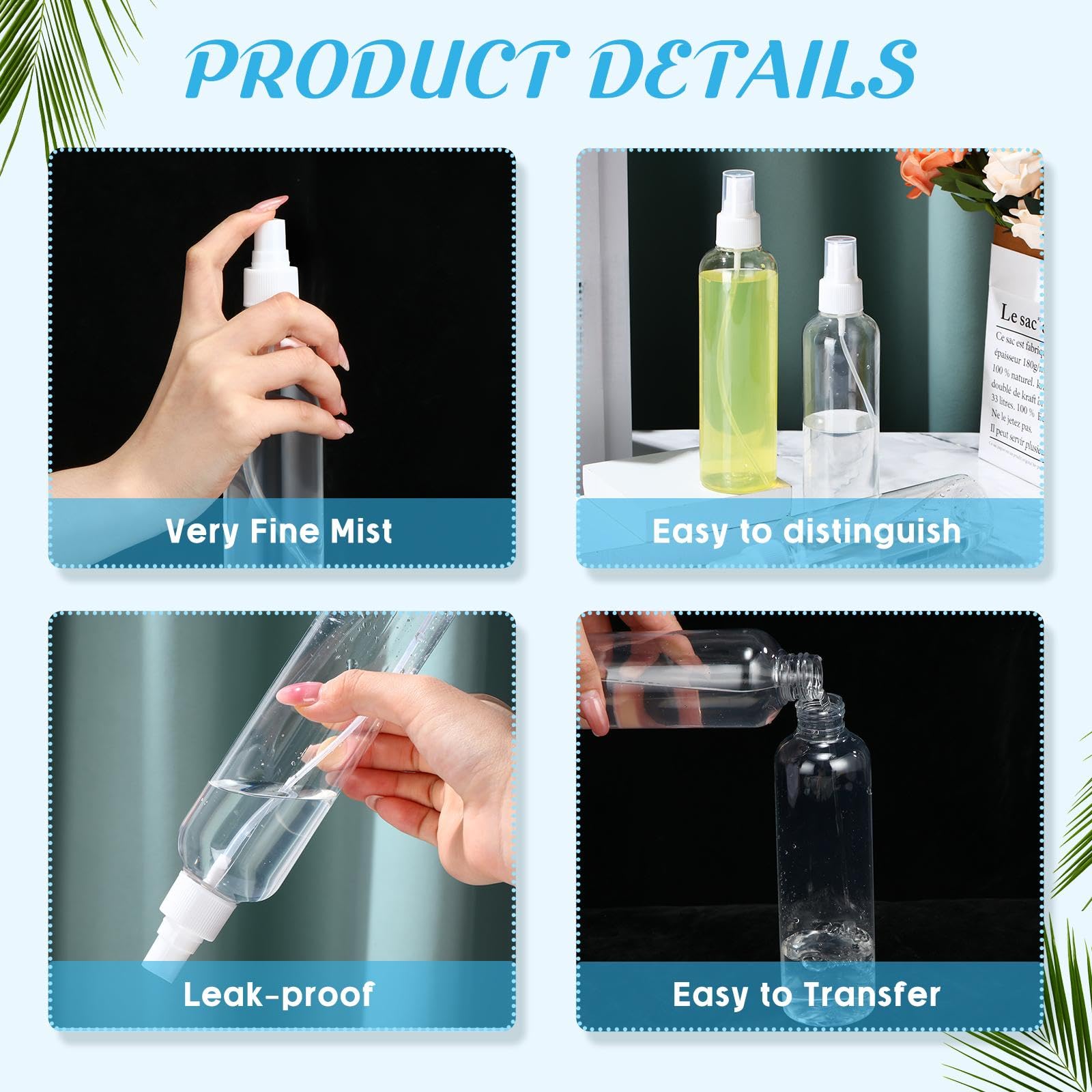 Tanlade 100 Pcs 8 oz Empty Spray Bottles with Pump Spray Cap Refillable Clear Plastic Misting Bottles Fine Mist Bottle for Hair