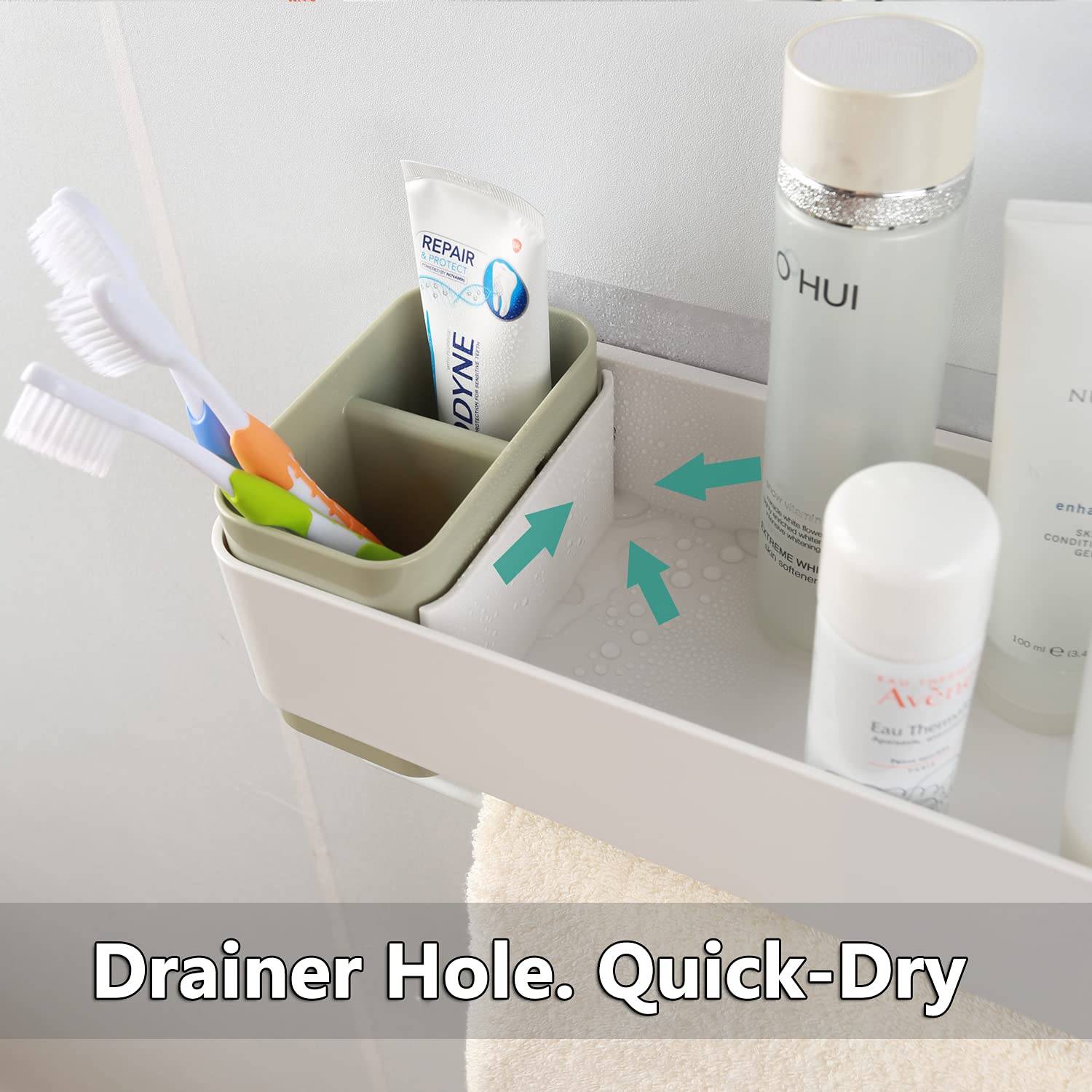 Mornite Bathroom Wall Organizer Shelf Storage Adhesive, Small Apartment Restroom Essentials Shower Caddy Suction Green