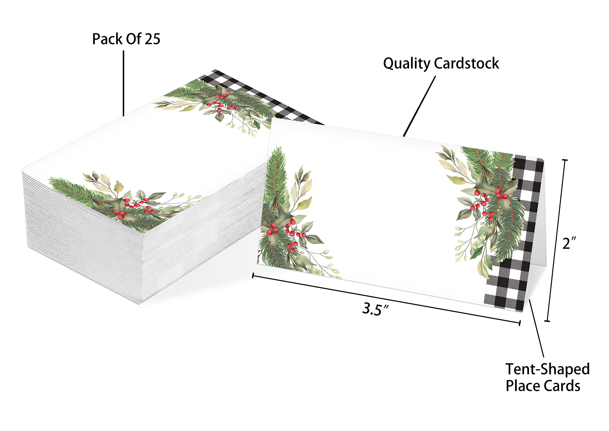 Table Place Card, Christmas Themed Tent Style Cards, Pack Of 25 Half-Fold Reception Place Card, Perfect For Christmas Party, Bir