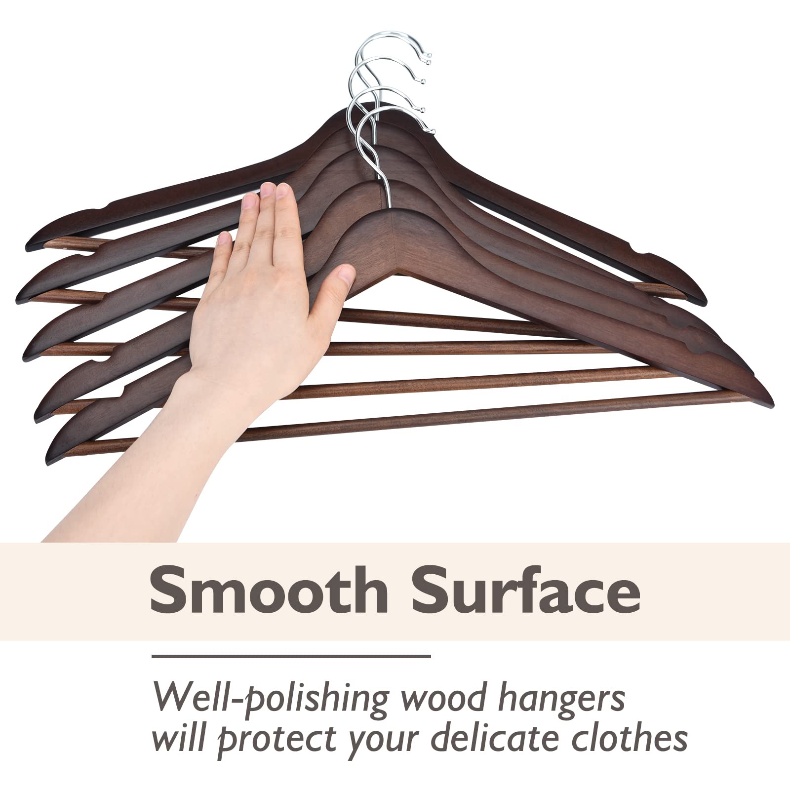 Edergoo Wooden Hangers 20 Pack, Durable And Slim Hangers Wood With Non Slip Pants Bar, Smooth Finish Wooden Suit Hangers, Walnut