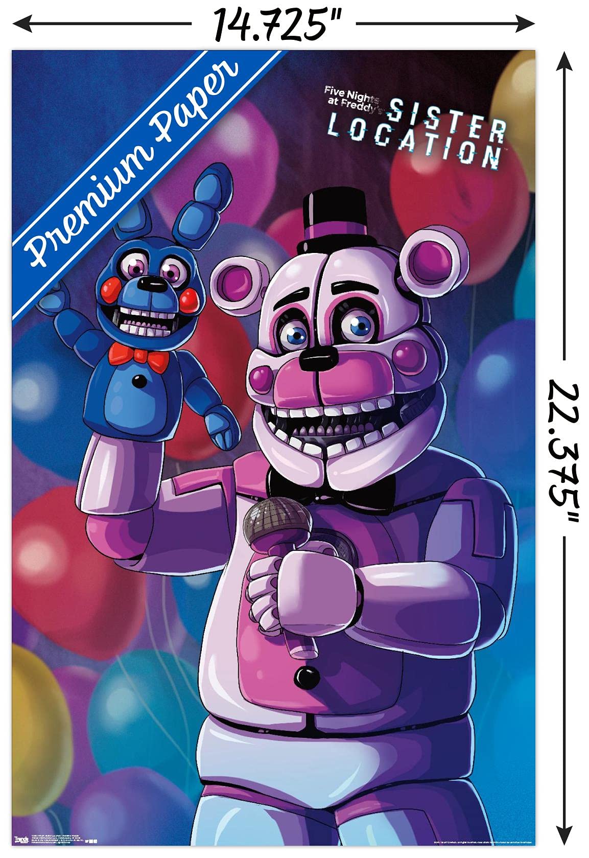 Trends International FNAF Sister Location Funtime Freddy Wall Poster, 14.725" x 22.375", Premium Poster & Mount Bundle