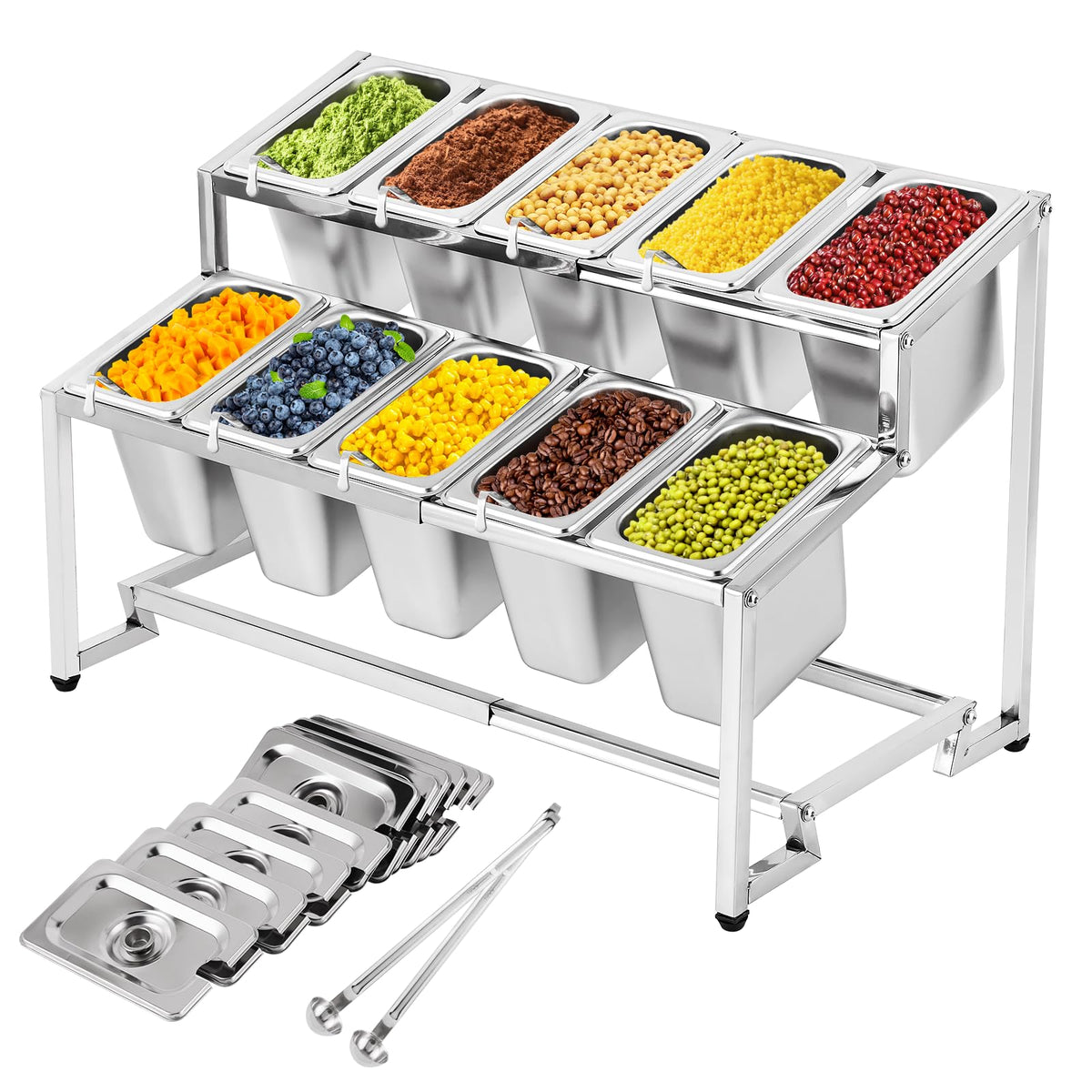 Meticuloso Expandable Spice Rack Stainless Steel Organizer Shelf For Sauce Ingredients Fruits, For Kitchen Pantry Use,10 Spoons,