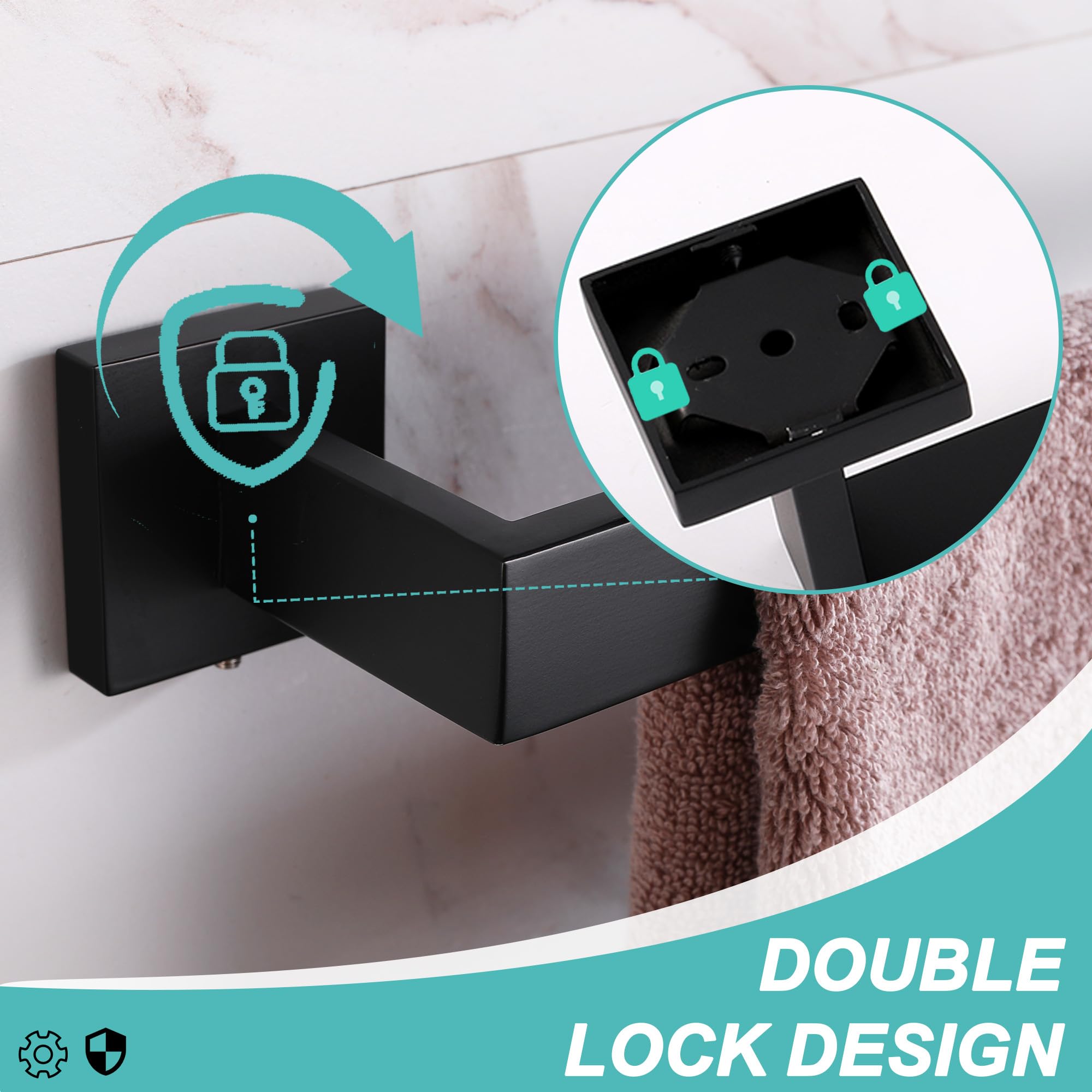 Lanc 2 Pack Bath Towel Bars Matte Black 24-Inch Bathroom Towel Rail Square Towel Racks Kitchen Towel Holders Stainless Steel Tow