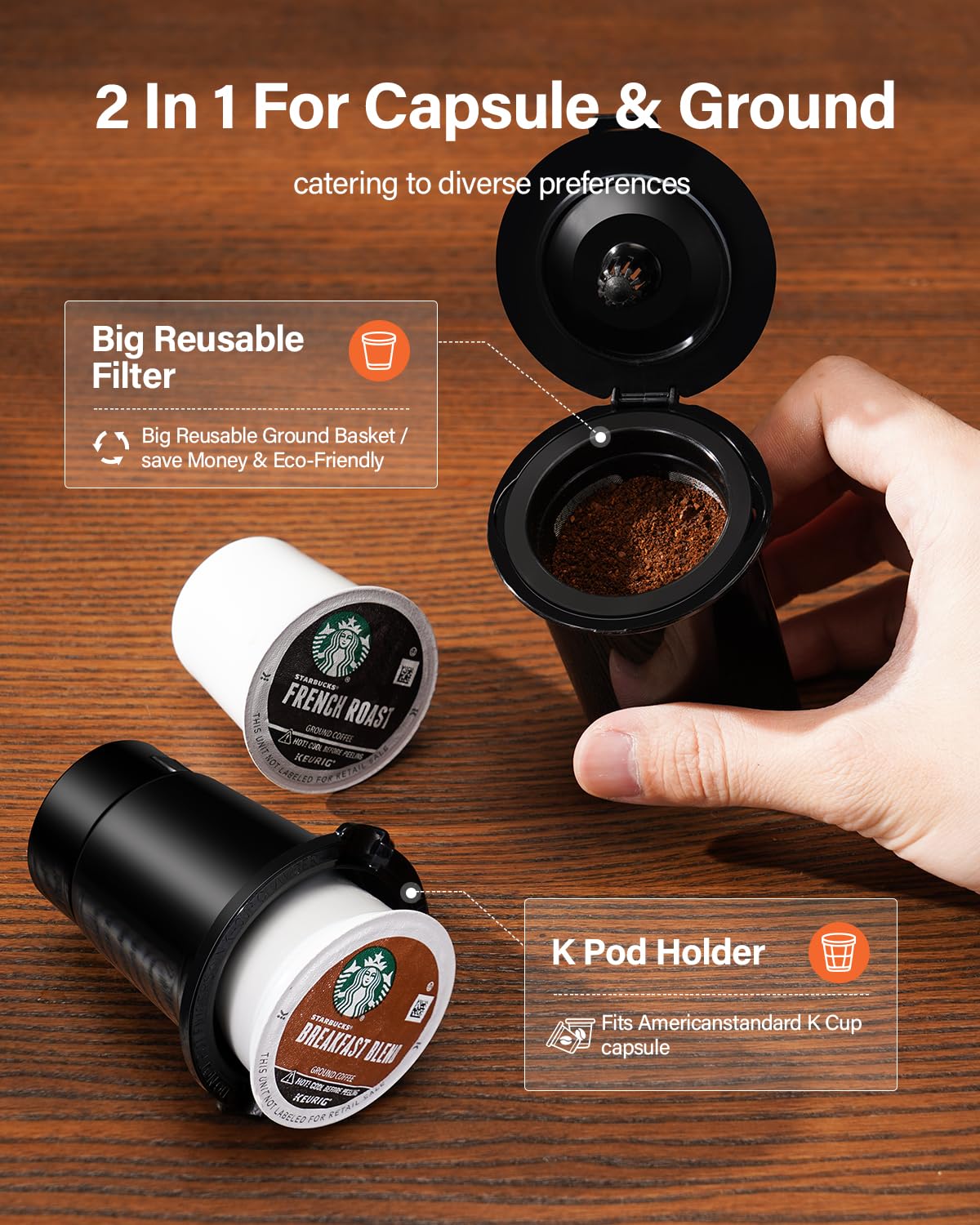 SHARDOR Single Serve Coffee Maker KC101, Hot & Iced, 6-14 oz, Stainless Steel, Matt Black, 50 oz Tank, Bold Brew Setting