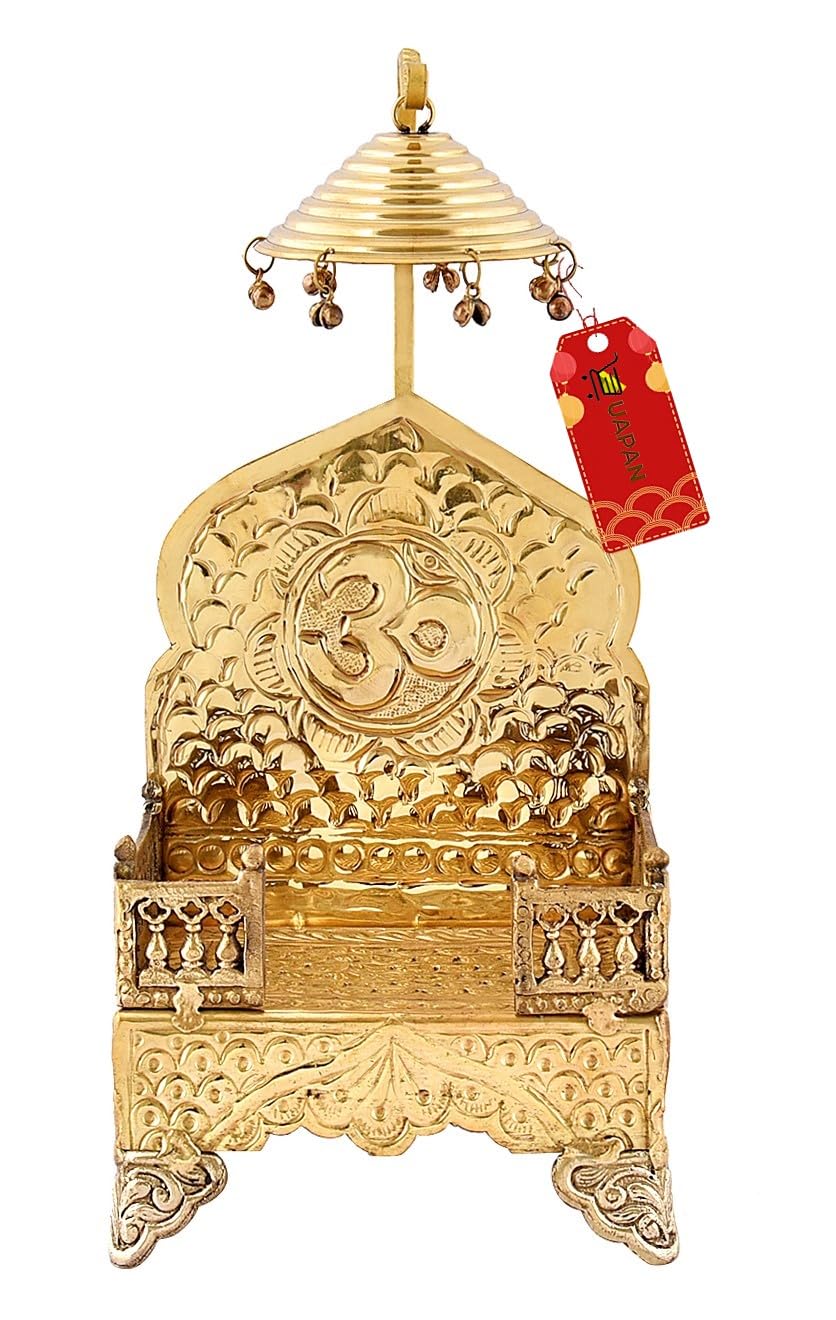 Uapan Brass God Singhasan Rectangle Shape Temple Krishna Laddu Gopal Kanha Laxmi Ganesh Brass Pooja Chowki (Small)