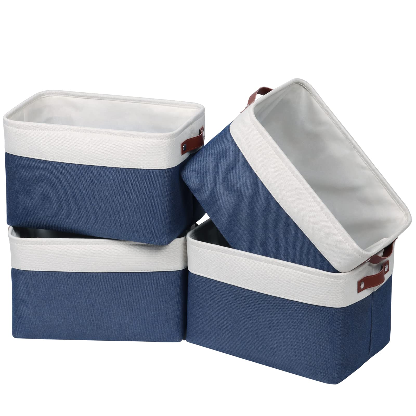 Univivi 4Pc Large Storage Baskets Foldable Fabric Storage Bins For Closet Shelf For Organizing Blue Storage Baskets With Handles