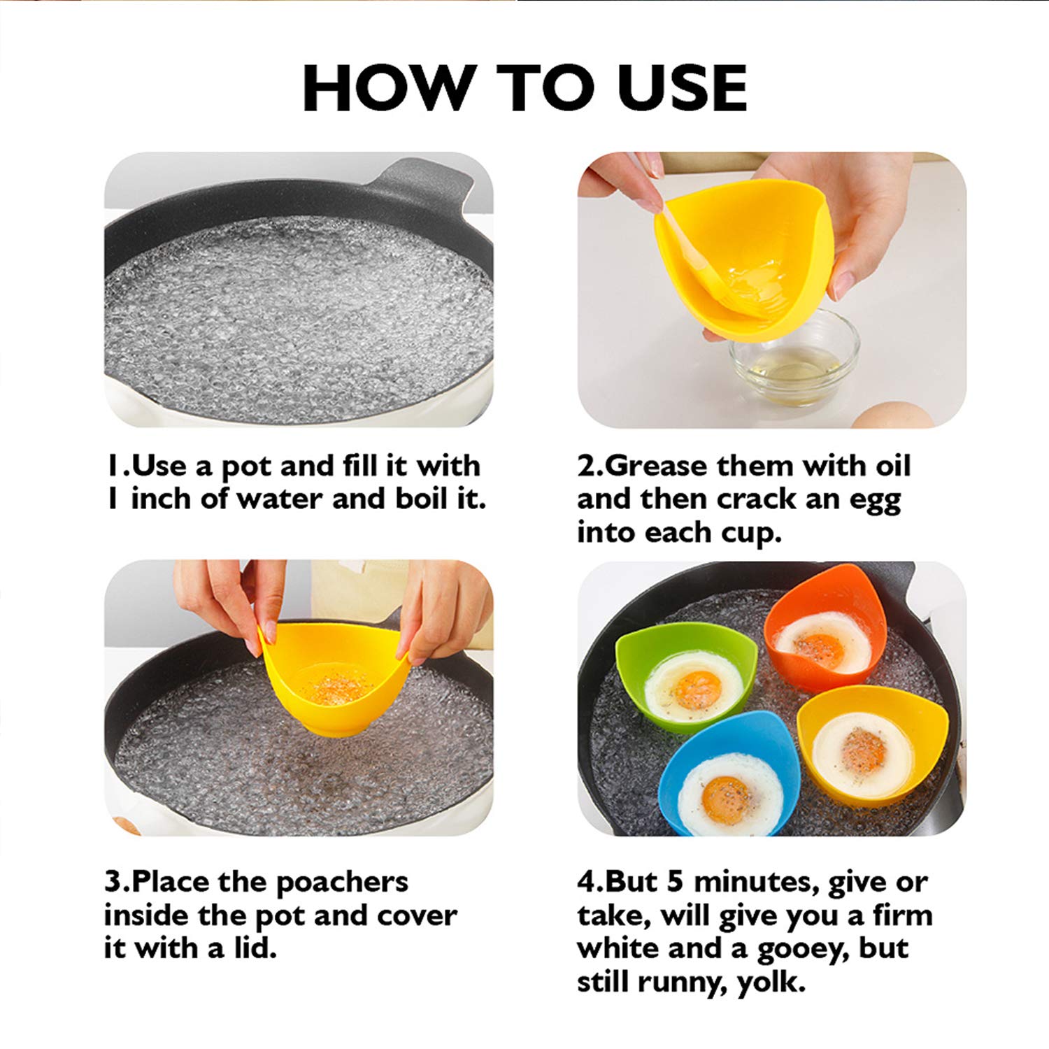 Egg Poacher - Krgmnhr Poached Egg Cooker With Ring Standers, Silicone Egg Poacher Cup For Microwave Or Stovetop Egg Poaching, Wi