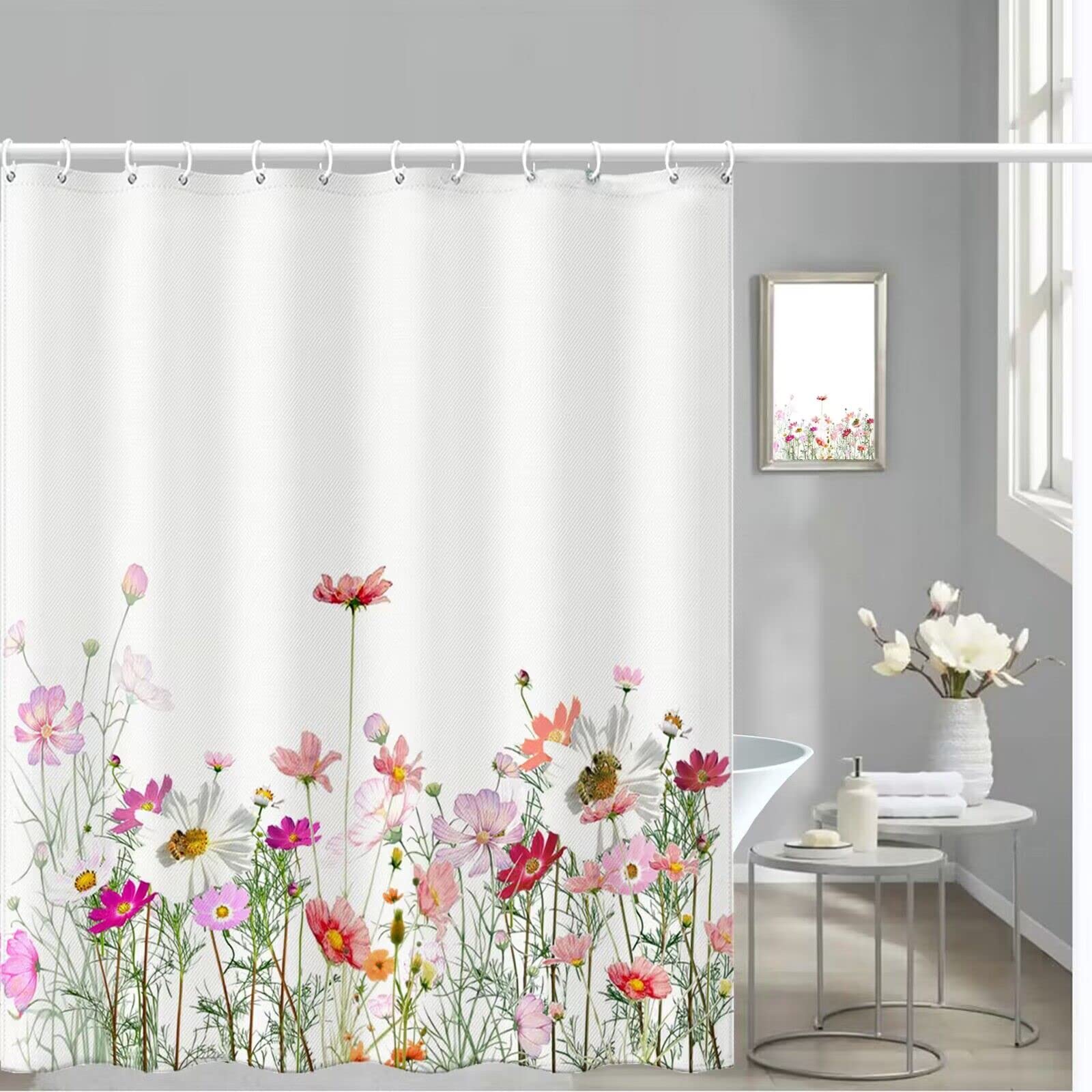 Niidder Floral Shower Curtain, Gesar Flower Shower Curtain -72 ''W X 78'' L, With 12 Hooks, Hem Weighted Bathtub Shower Curtain,