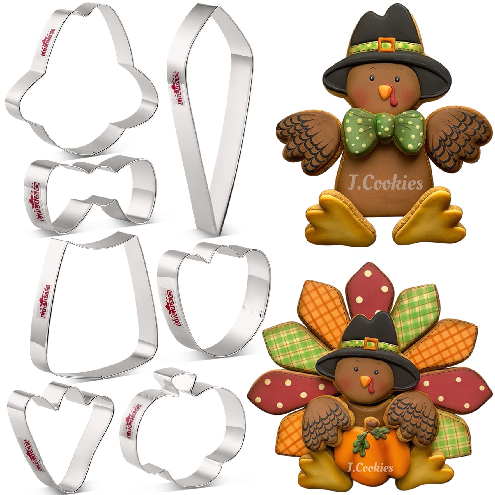 Liliao Thanksgiving Turkey Puzzle Cookie Cutter Set, 7 Pieces, Stainless Steel