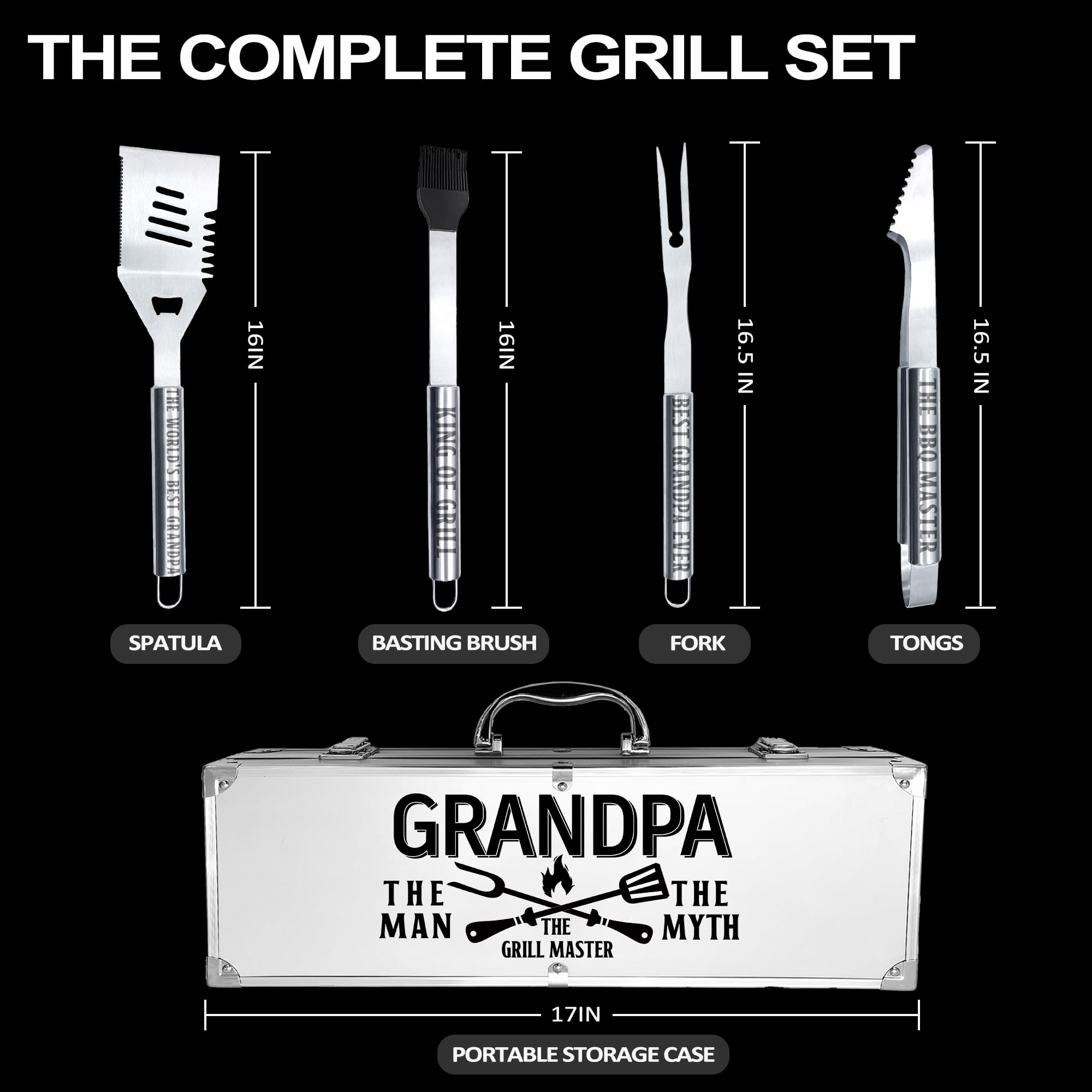 Gifts For Grandpa, Fathers Day Grandpa Gifts For Him Heavy Duty Grilling Accessories Kit For Backyard Bbq, Thick Stainless Steel
