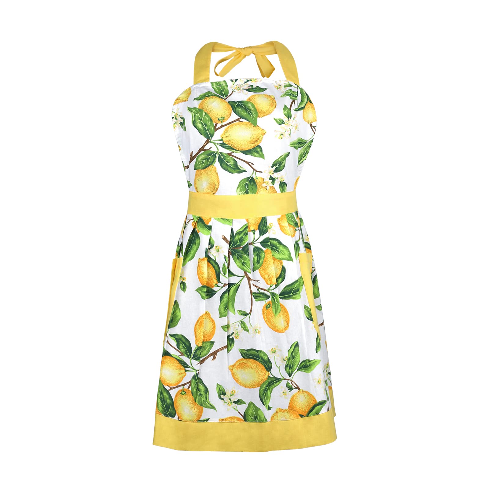 Lemon Summer Cotton WomenS Kitchen Apron Adjustable Cooking Baking Garden Chef Apron With Pocket Great Gift For Wife Ladies Lov