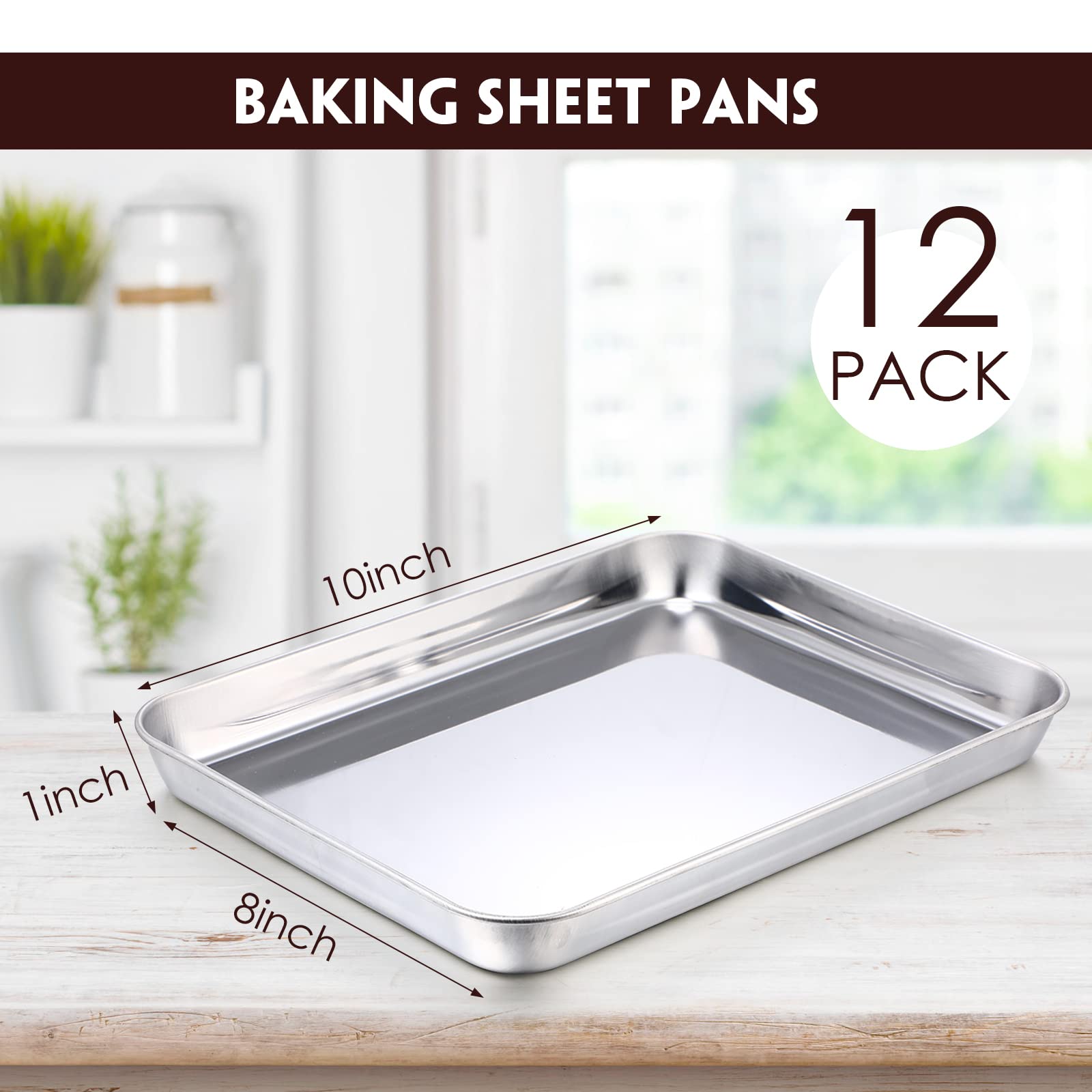 12 Pieces Baking Sheet Pan Cookie Sheet Set For Oven Stainless Steel Small Baking Pan 10 X 8 X 1 Inch Cake Toaster Roasting Meta