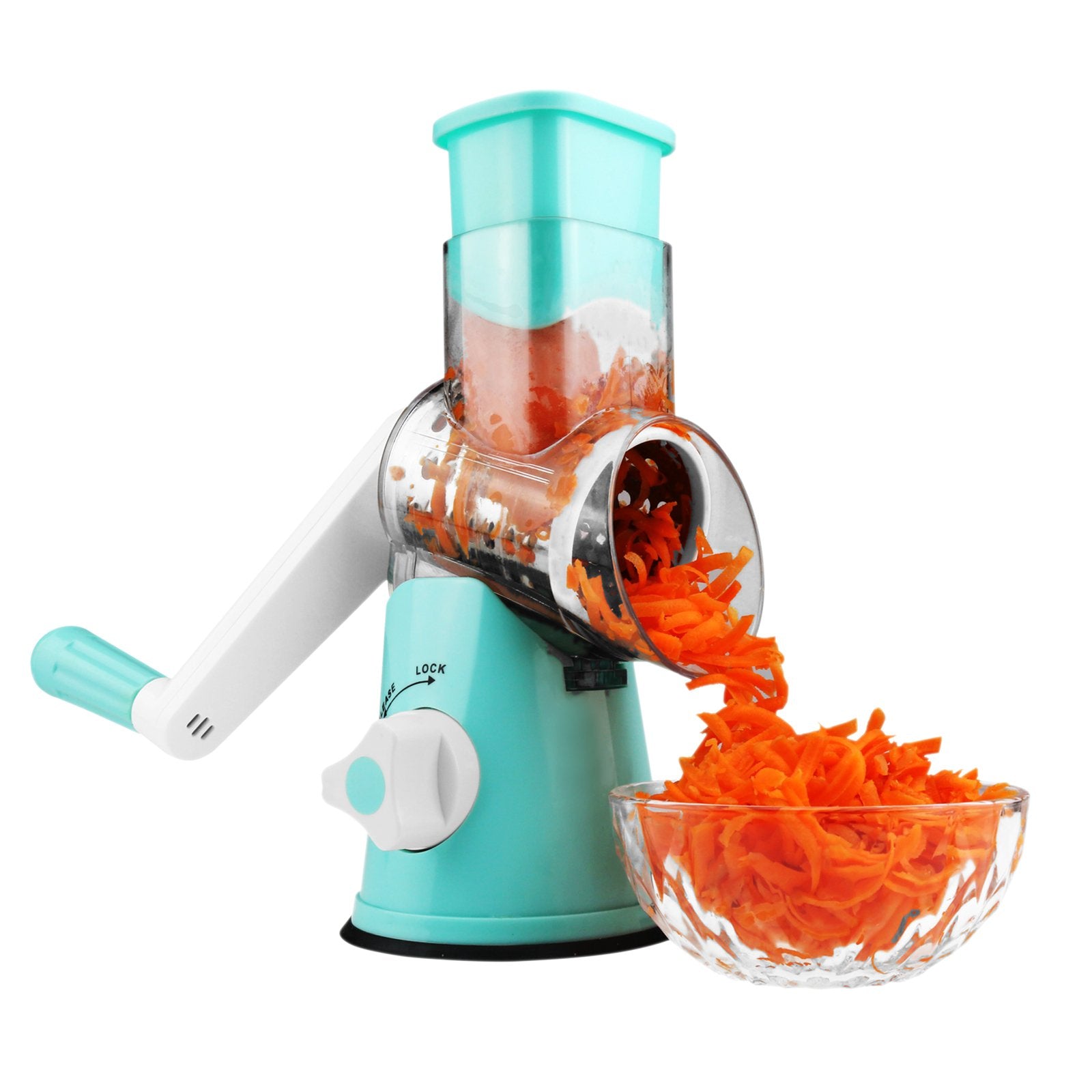 Round Mandoline Drum Slicer Rotary Cheese Grater Veggie Slicer Vegetable Carrot Shredder Nut Chopper Blue