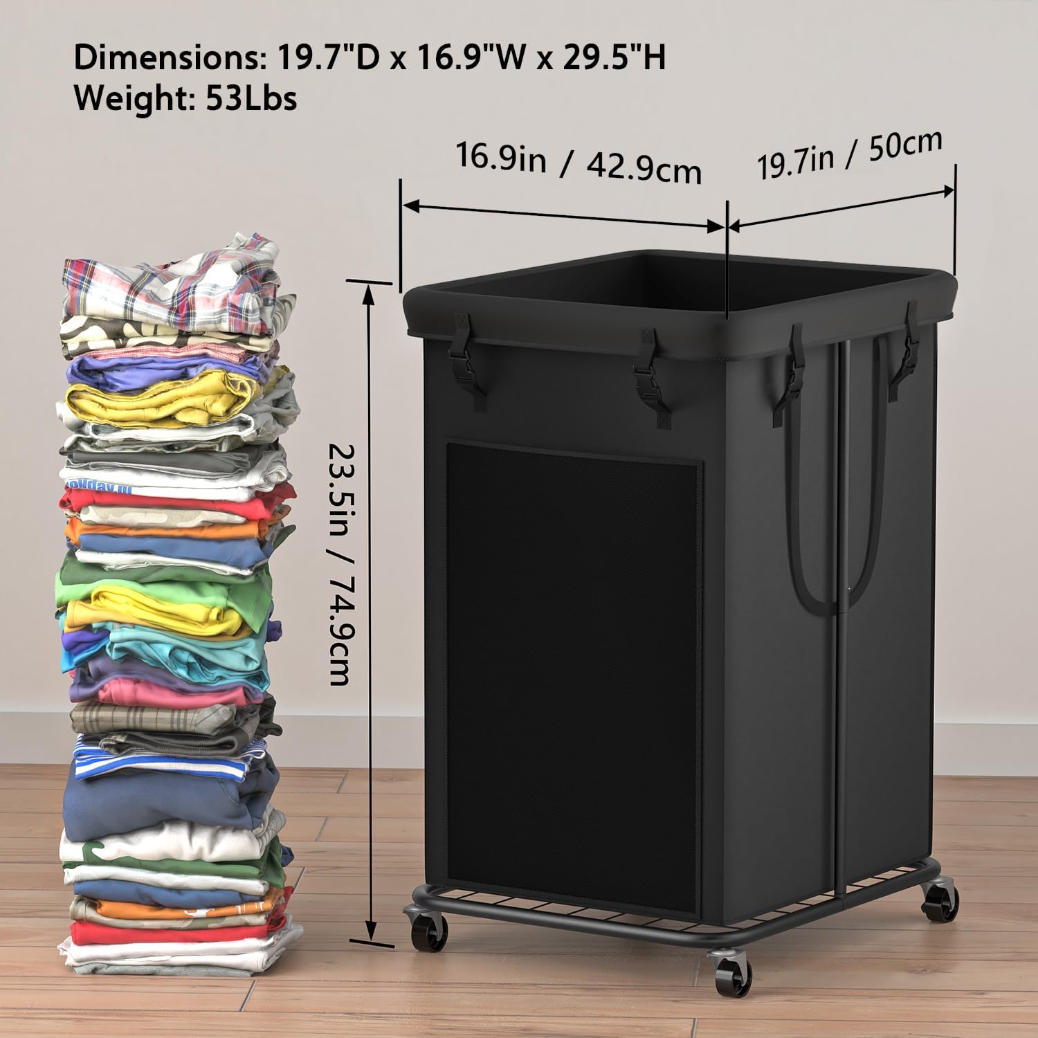 Ykdirect 150L Large Laundry Hampers, Oxford Fabric Laundry Hampers Clothes Hampers, Metal Frame And Removable Bag Design With Wh