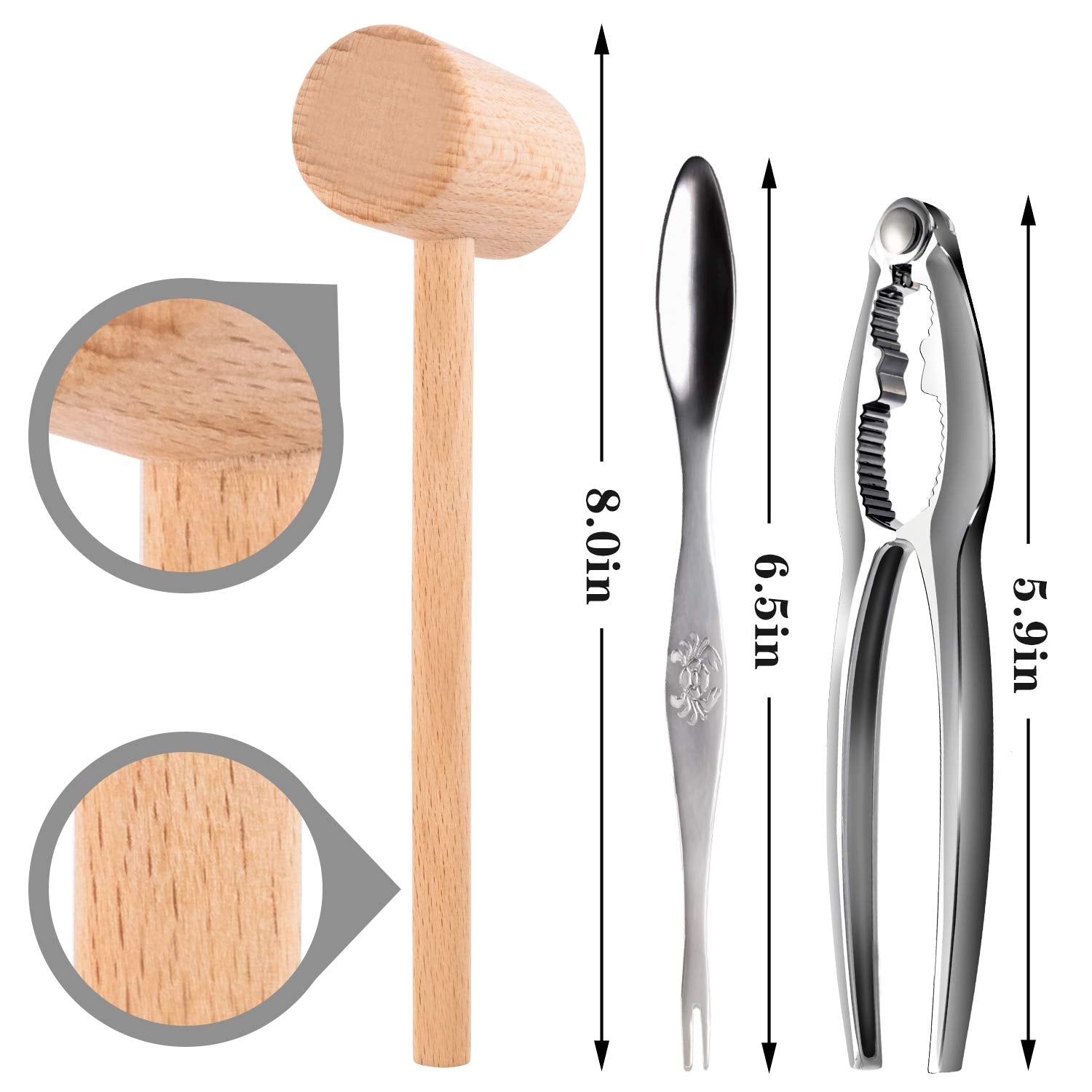 6Pcs Crab Crackers And Tools Including 2 Forks 2 Lobster Crackers Nut Cracker And 2 Lobster Crab Mallets