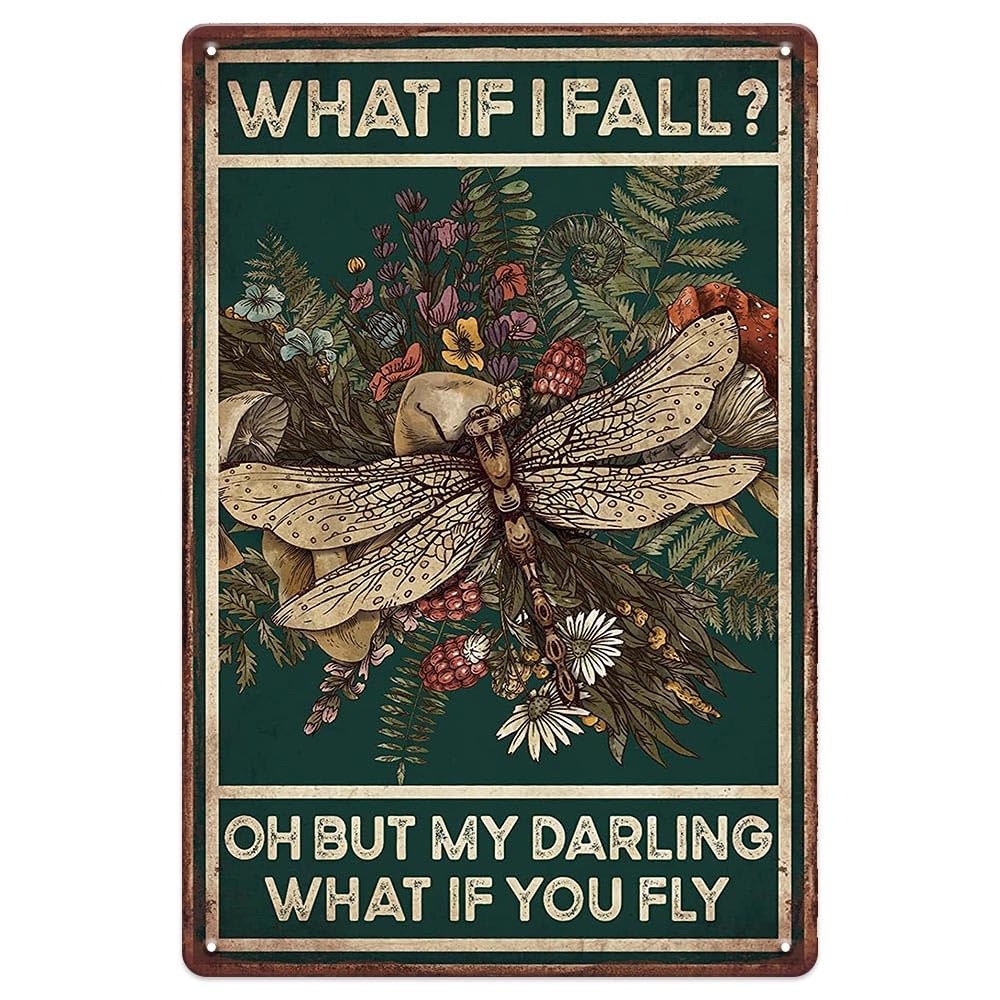 YOYI ART Vintage Tin Sign, 8x12 inches, Hippie Dragonfly Metal Sign, Inspirational Home Decor for Wall