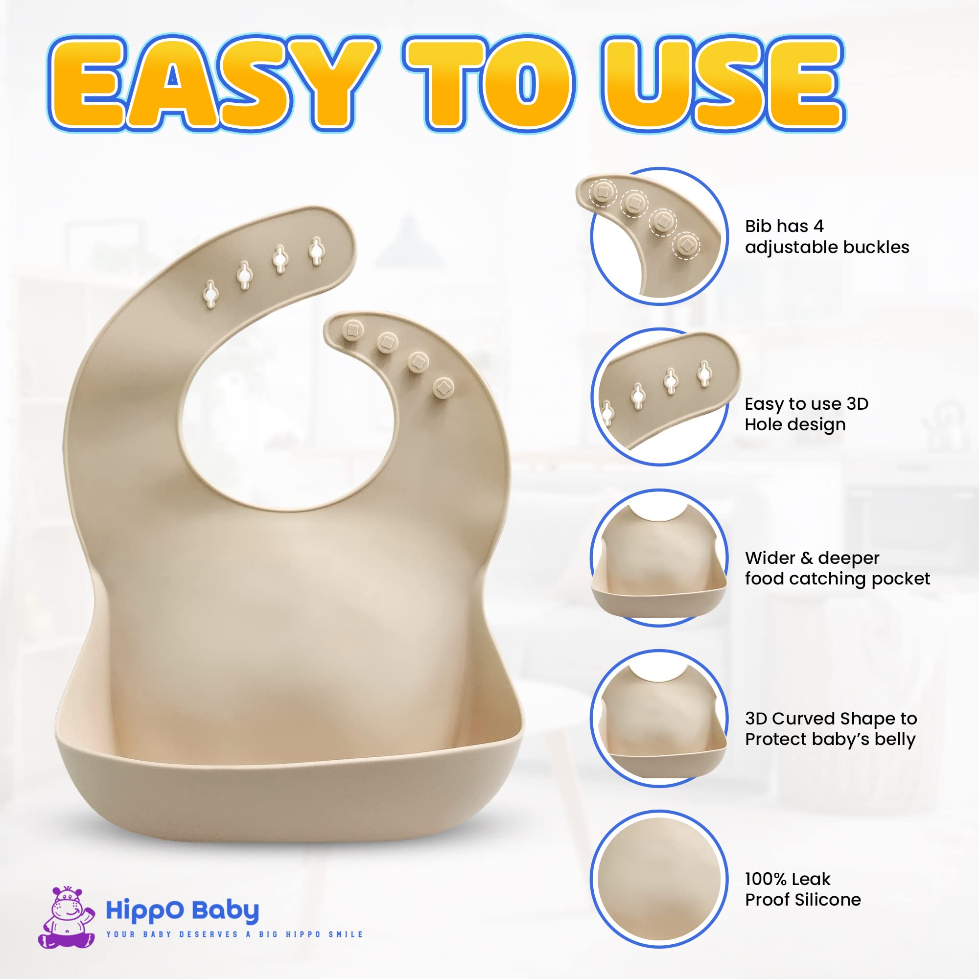 HippoBaby Baby Led Weaning Supplies | 10 Piece Silicone Feeding Set | Baby Toddler Bib Cup Divided Plate and Bowl Self Feeding S