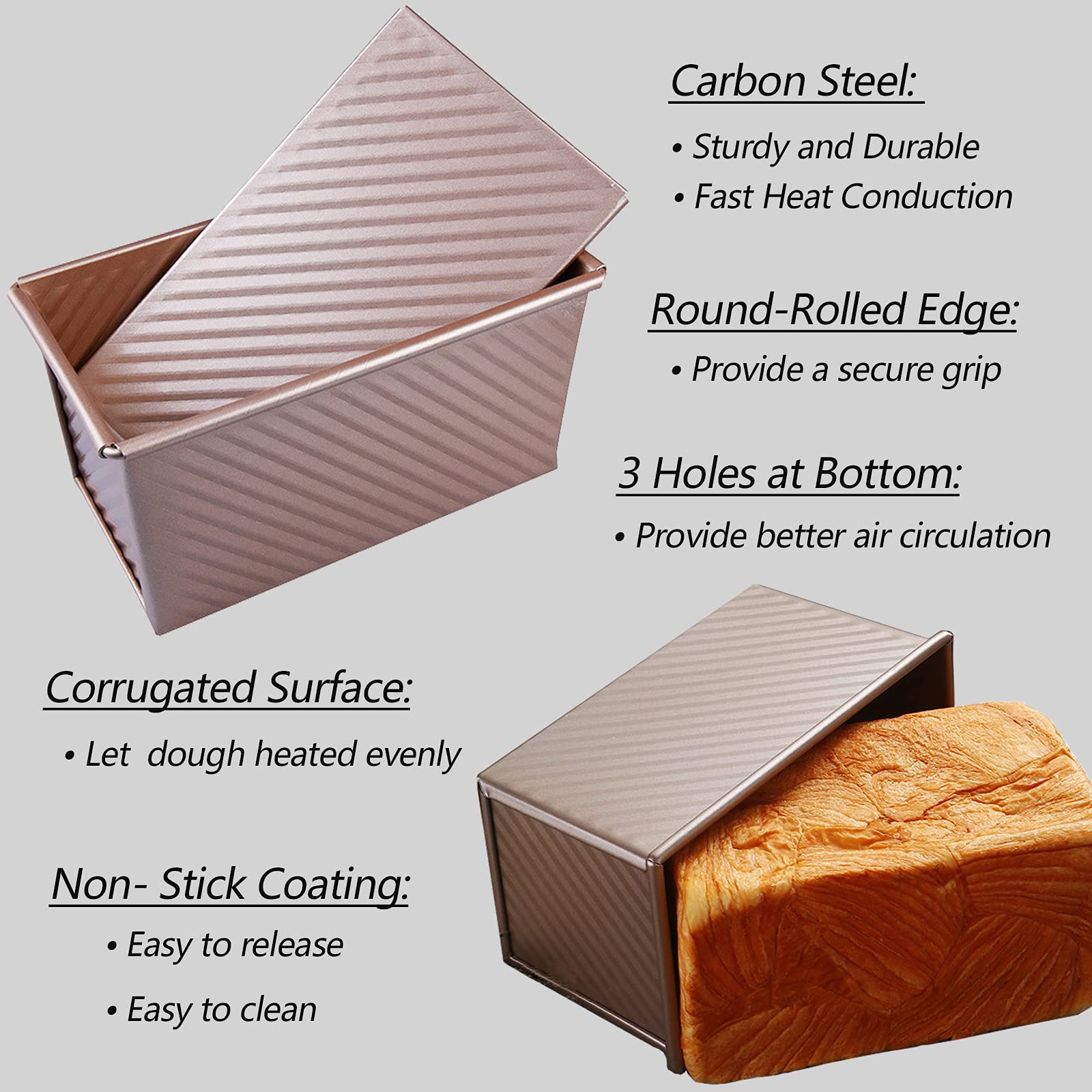 Pullman Loaf Pan With Lid, 1Pound Dough Capacity Rectangular Bread Pan, Non-Stick Long Bread Pans For Homemade Bread, 9X4Inch Pu