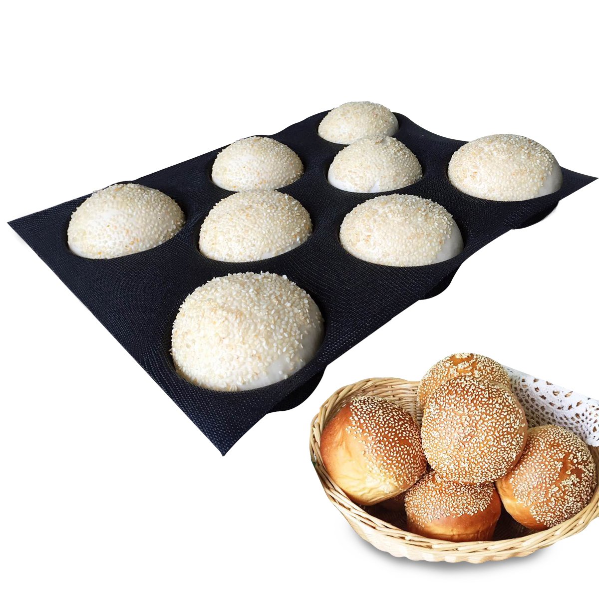 Bluedrop Silicone Bun Bread Forms Round Shape Trays Perforated Bakery Molds Fit Half Pan Size