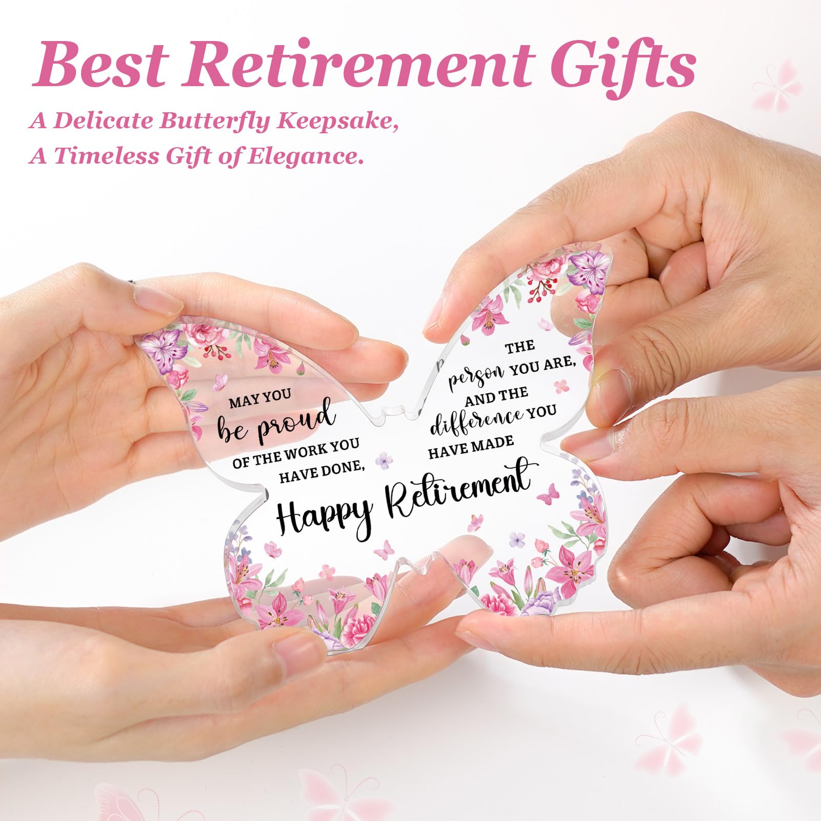 Retirement Gift for Woman 2025, Happy Retirement Gifts Ideas - Pink Butterfly Acrylic Plaque 5x3.8 IN - Retired Gifts for Cowork