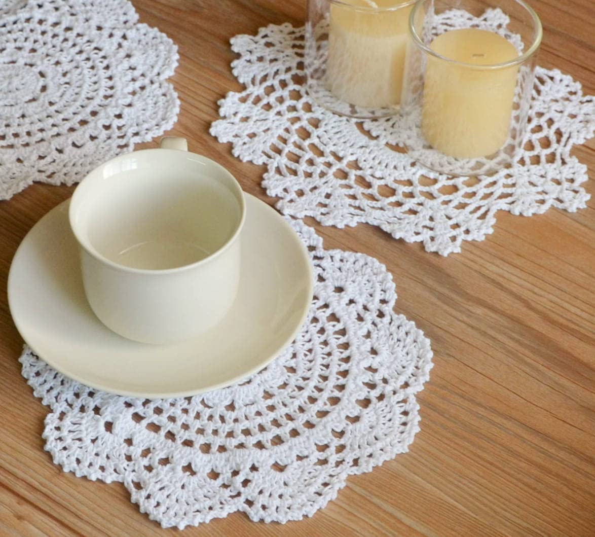 Southmage 12 Hand Crochet Lace Doilies Lot White Round Table Runners Wedding Coasters