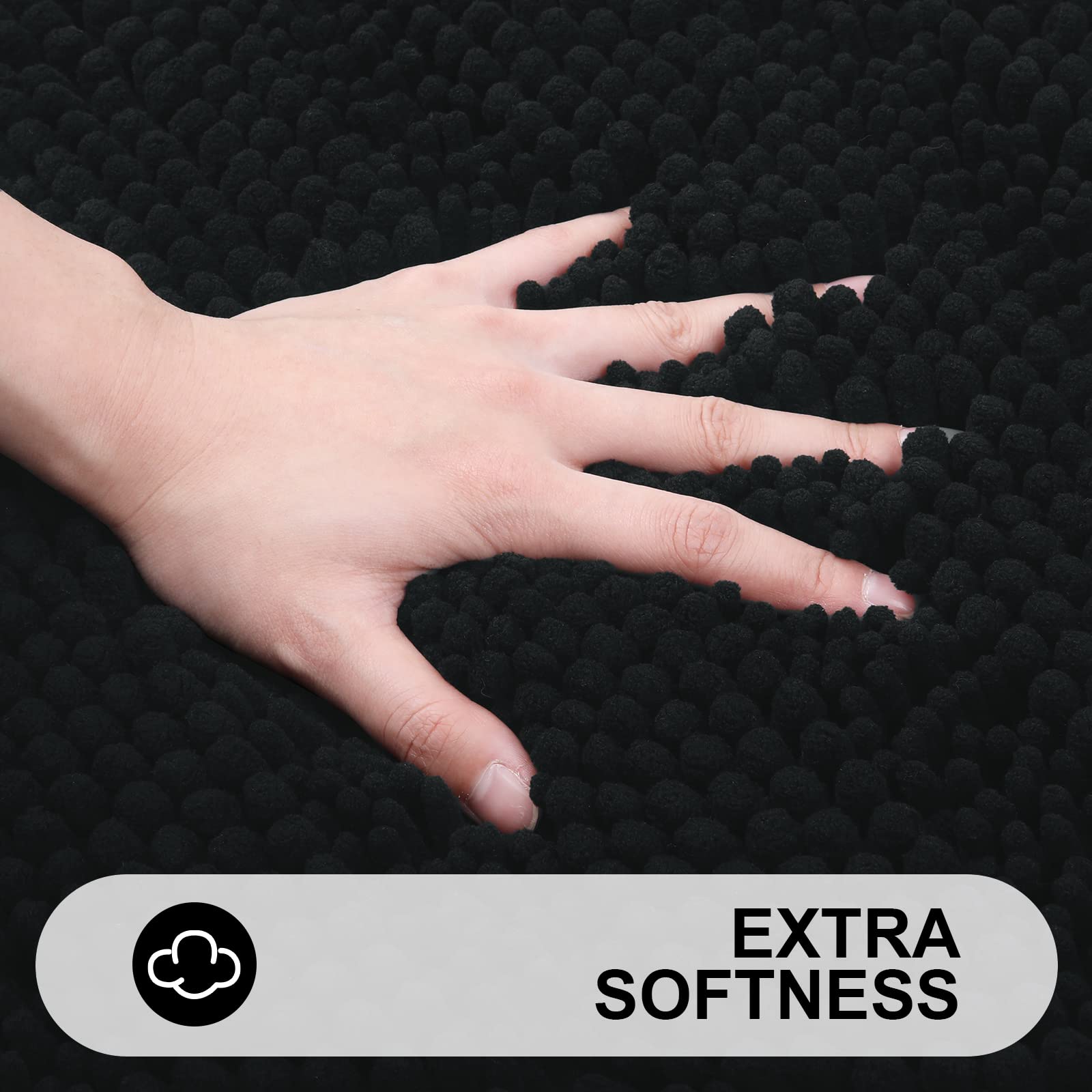 Grandaily Chenille Striped Bathroom Rug Mat  Extra Thick and Absorbent Bath Rugs  Non-Slip Soft Plush Shaggy Bath Carpet  Machine Wash Dry  Bath Mats for Bathroom  24x36  Black